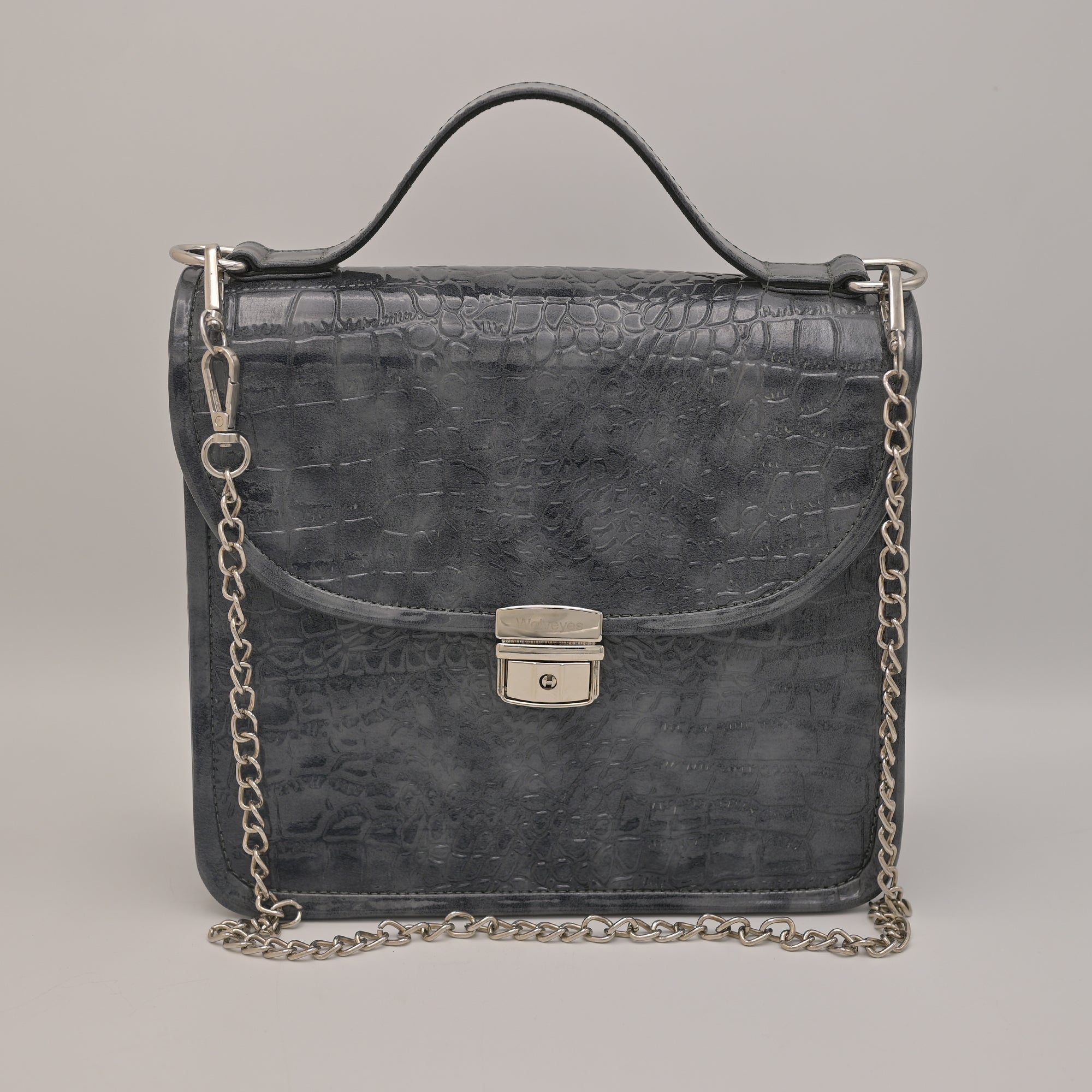 Crocodile Pattent Leather Hand Bag Gray