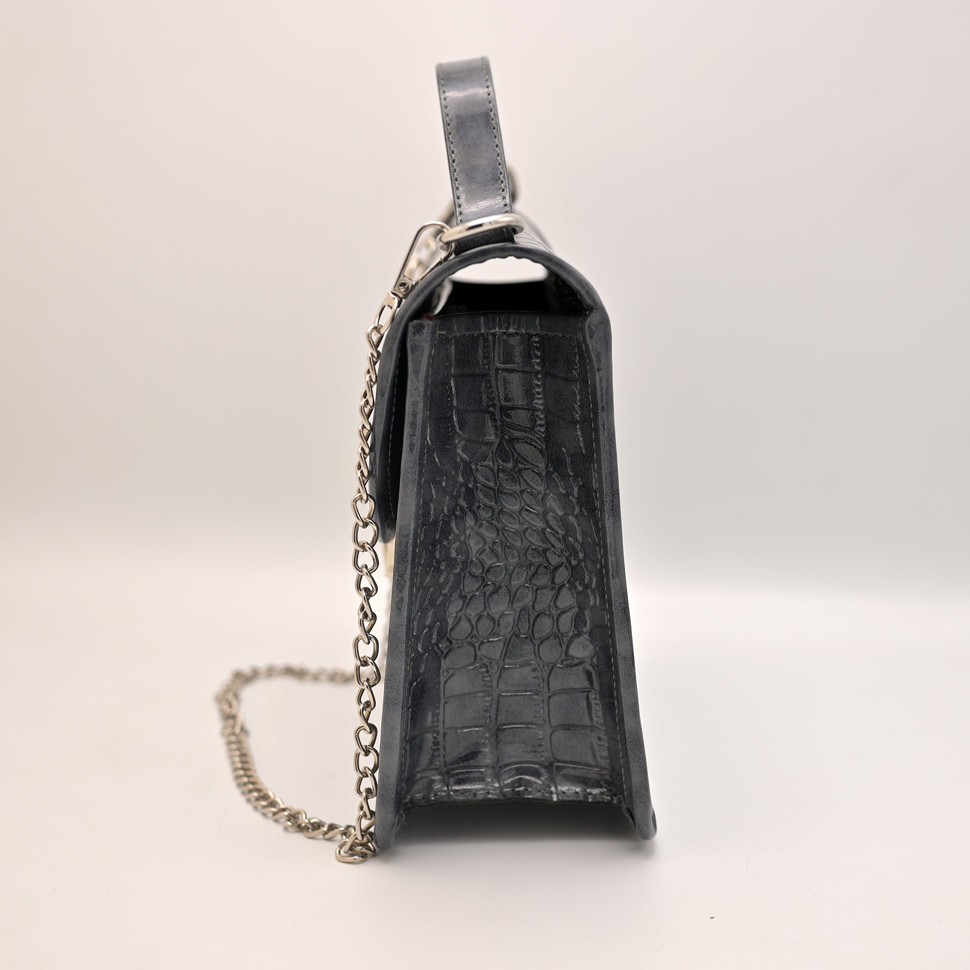 Crocodile Pattent Leather Hand Bag Gray