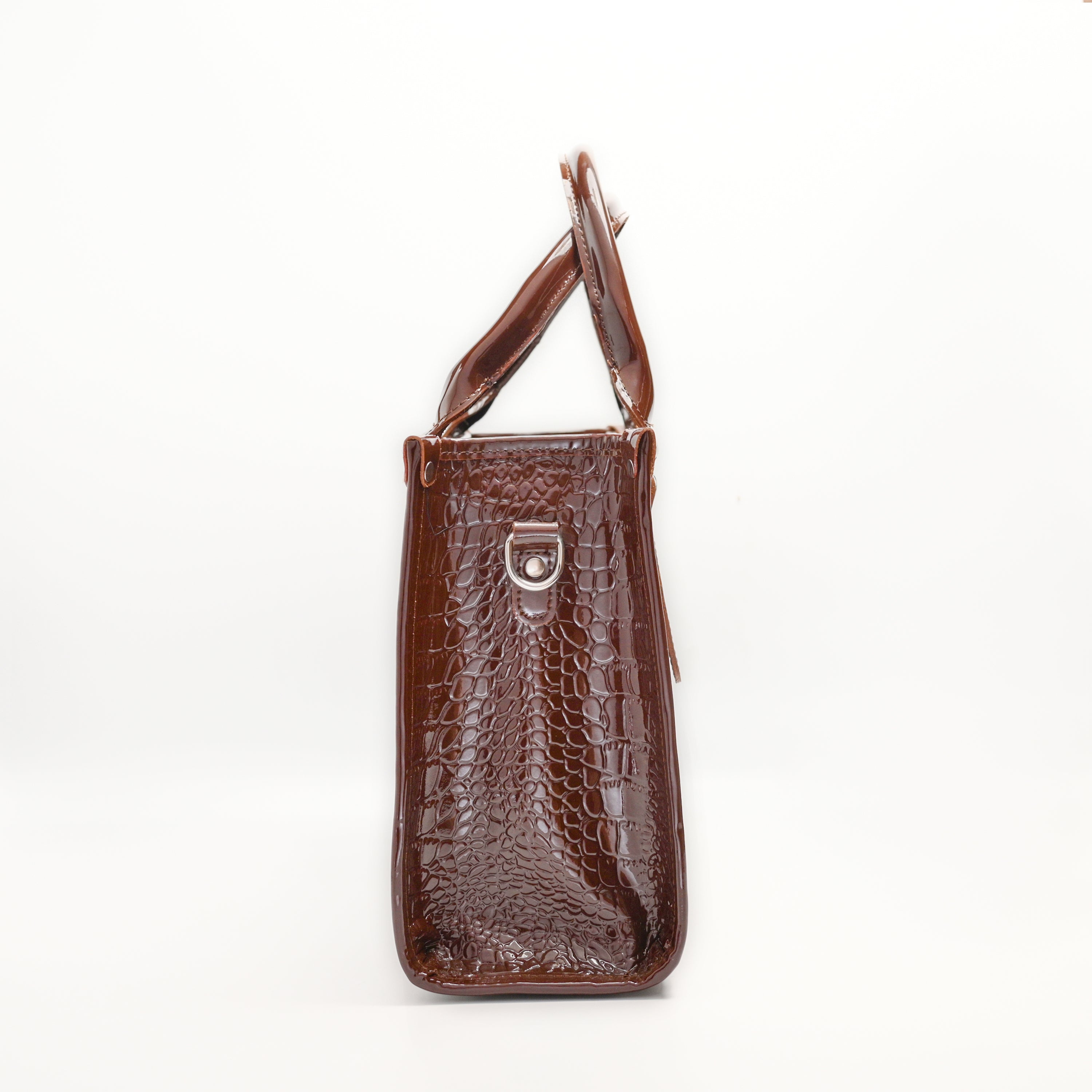 Crocodile Pattent Leather Tote Bag Brown