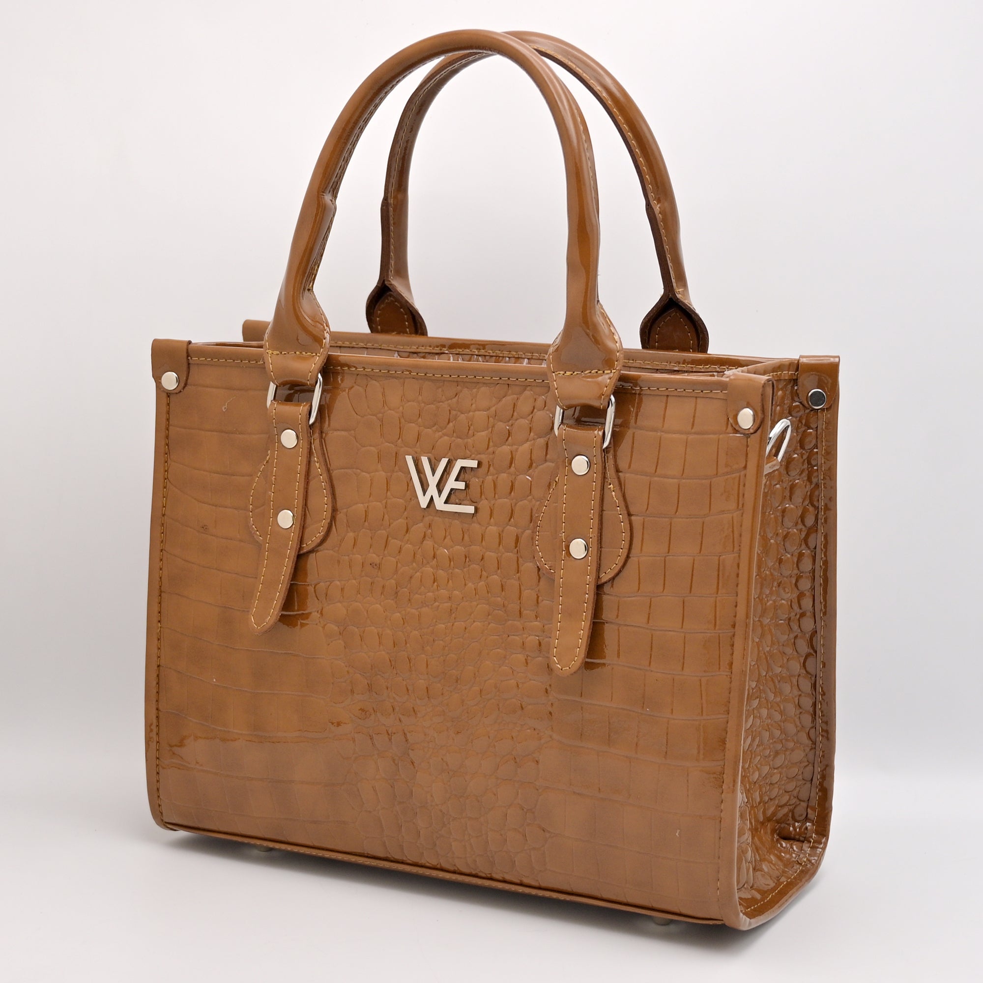 Crocodile Pattent Leather Tote Bag (MUSTARD)