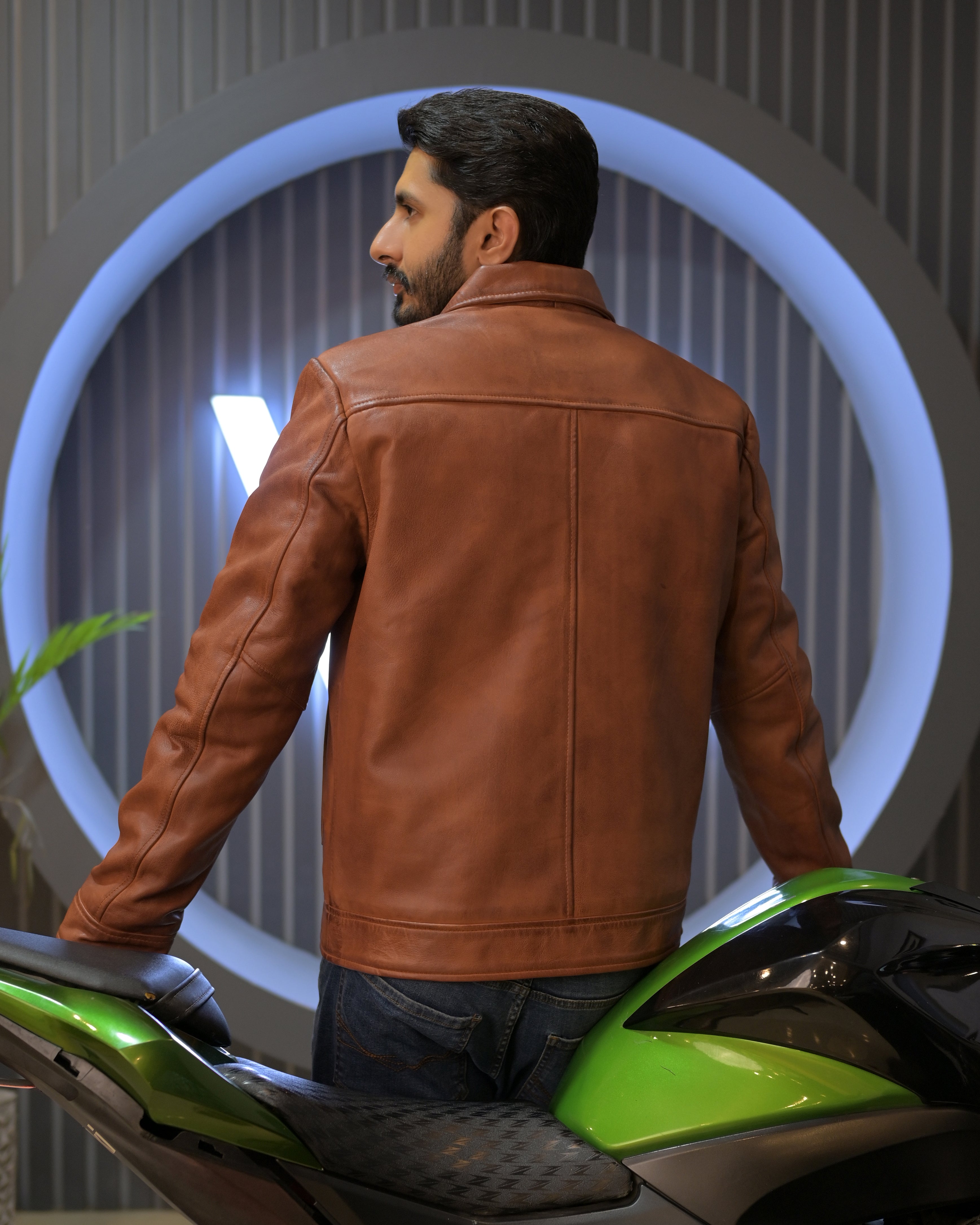 Ionic Brown Leather Jacket (Sf001)