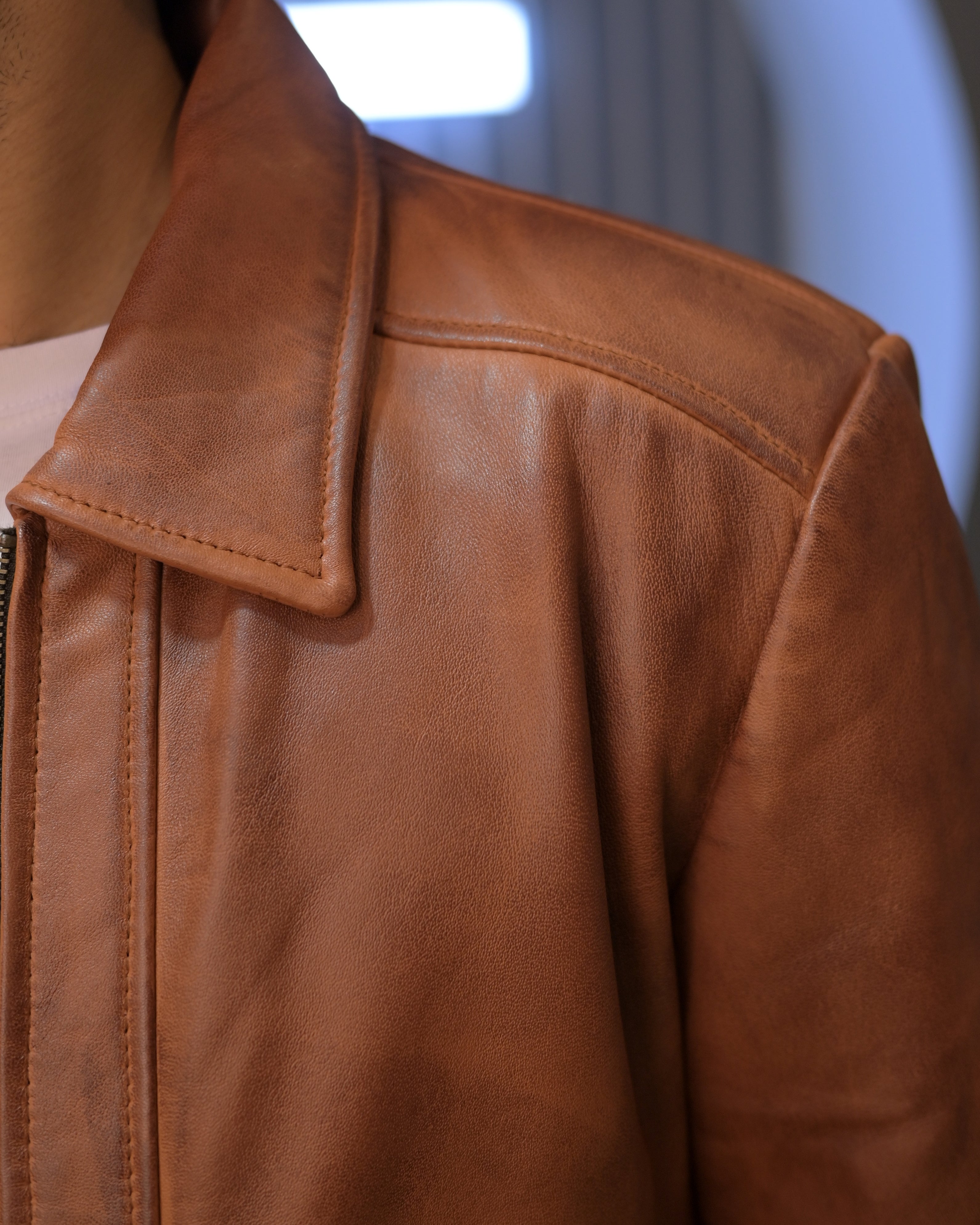 Ionic Brown Leather Jacket (Sf001)