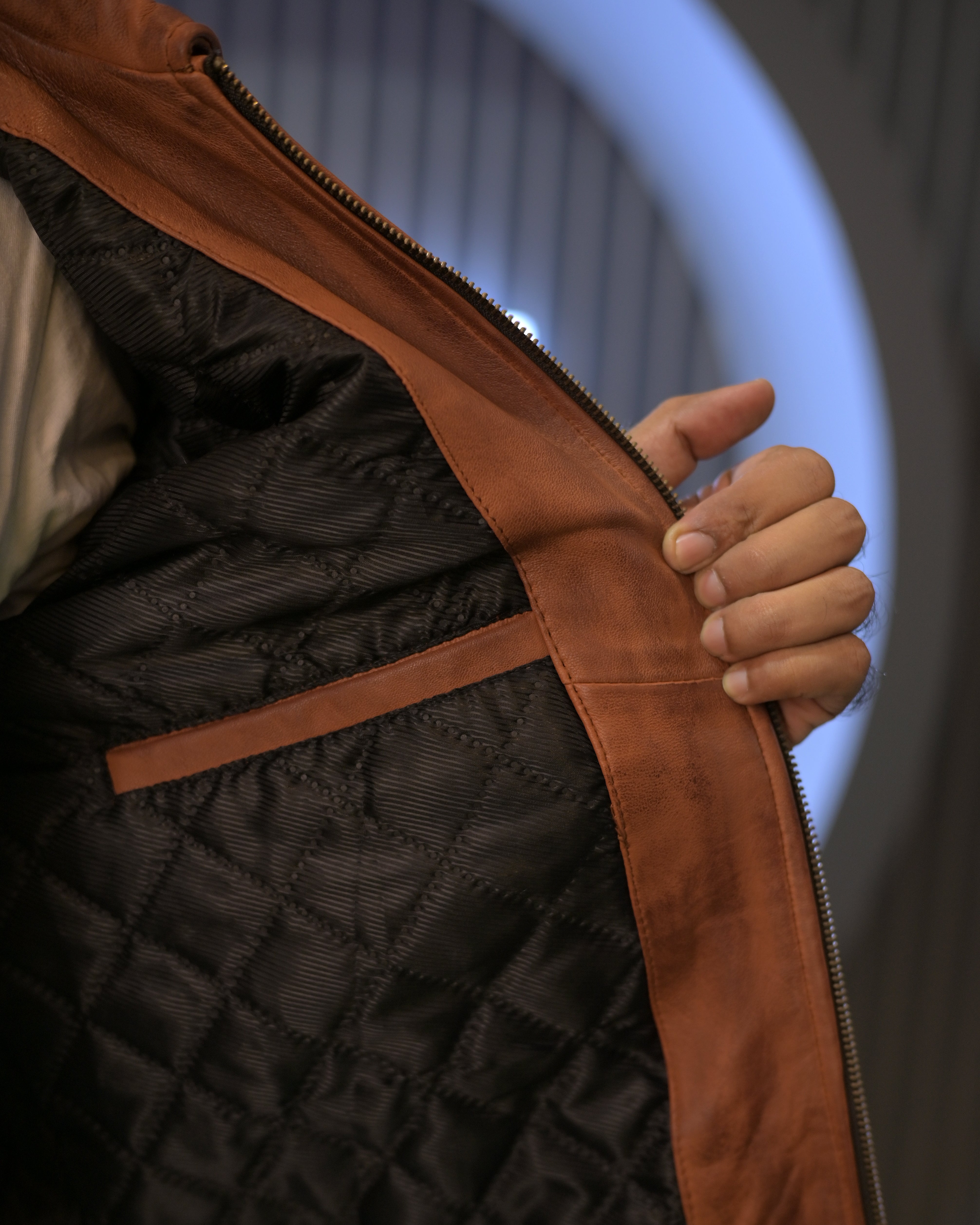 Ionic Brown Leather Jacket (Sf001)