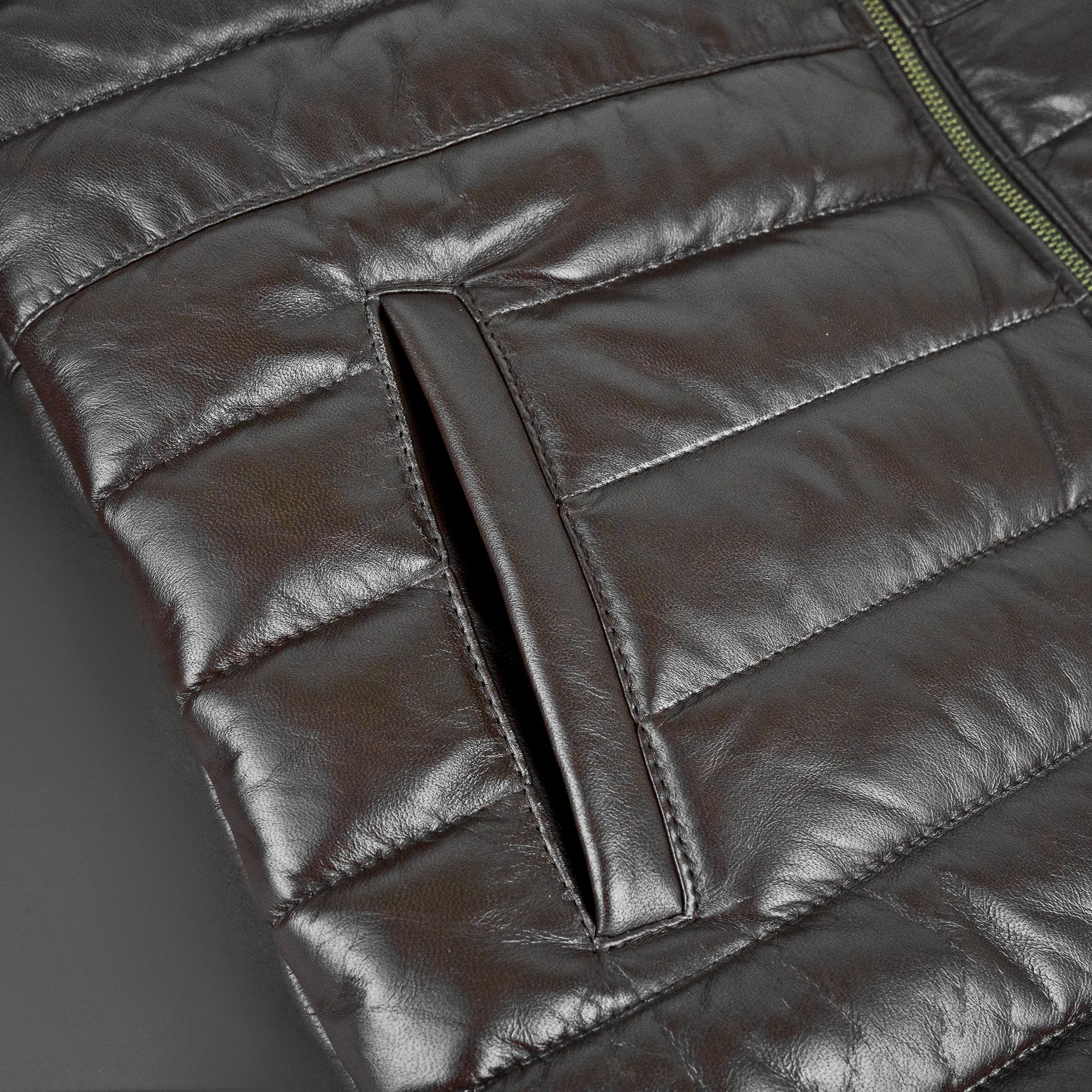 Lamb Skin Leather Puffer Jacket | Dark Brown