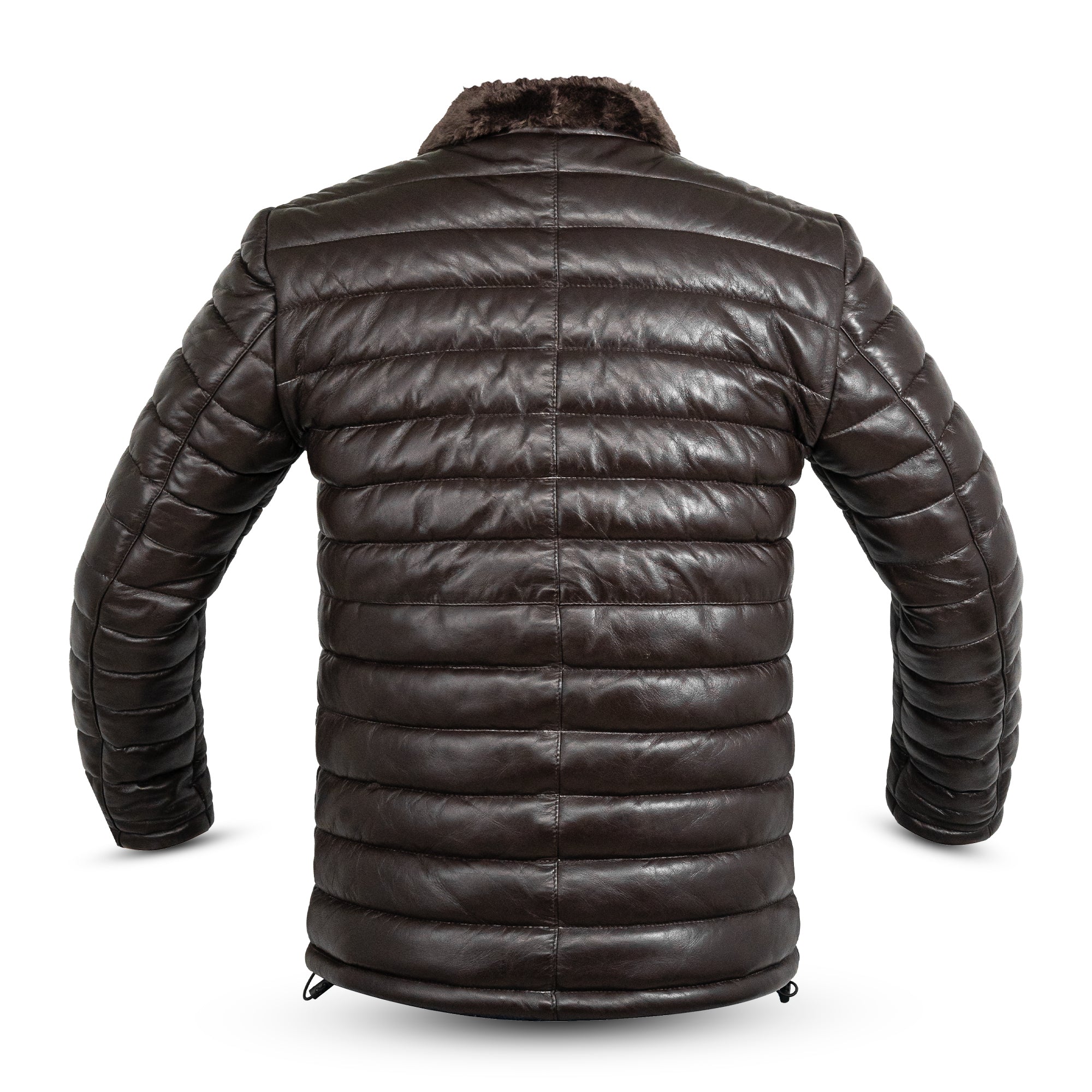 Lamb Skin Leather Puffer Jacket | Dark Brown