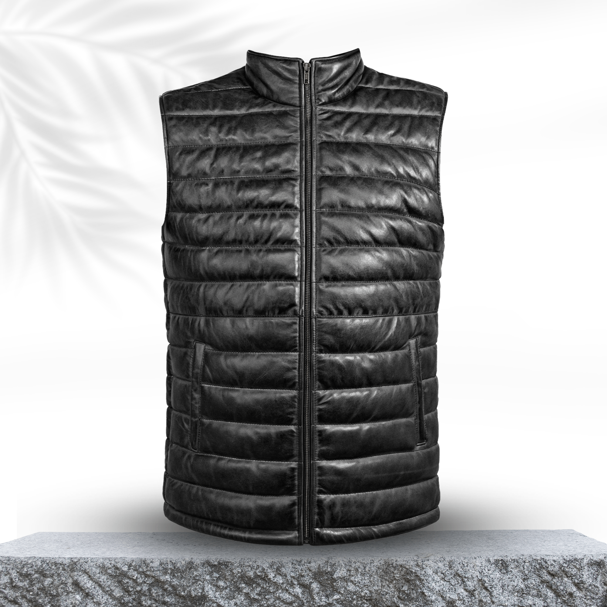 Lamb Skin Leather Puffer Vest | Black