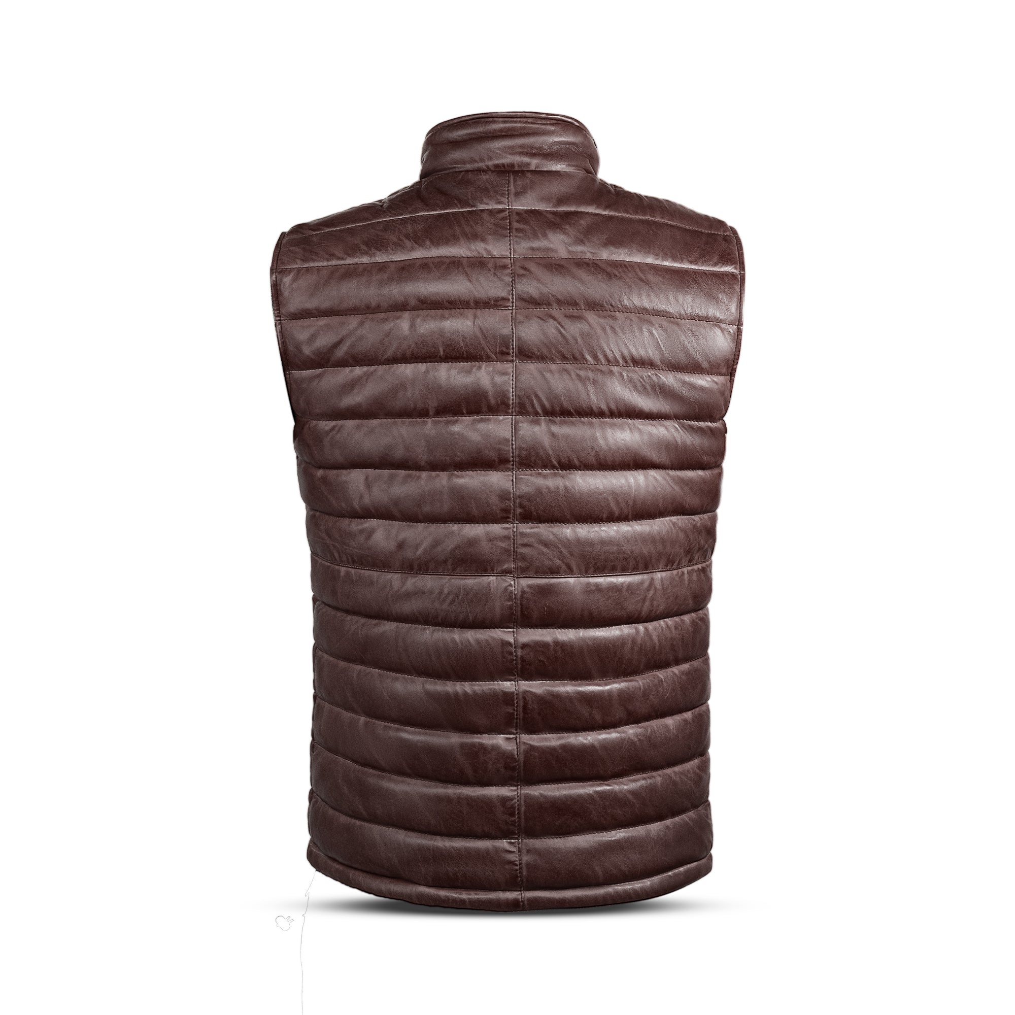 Lamb Skin Leather Puffer Vest | Dark Brown