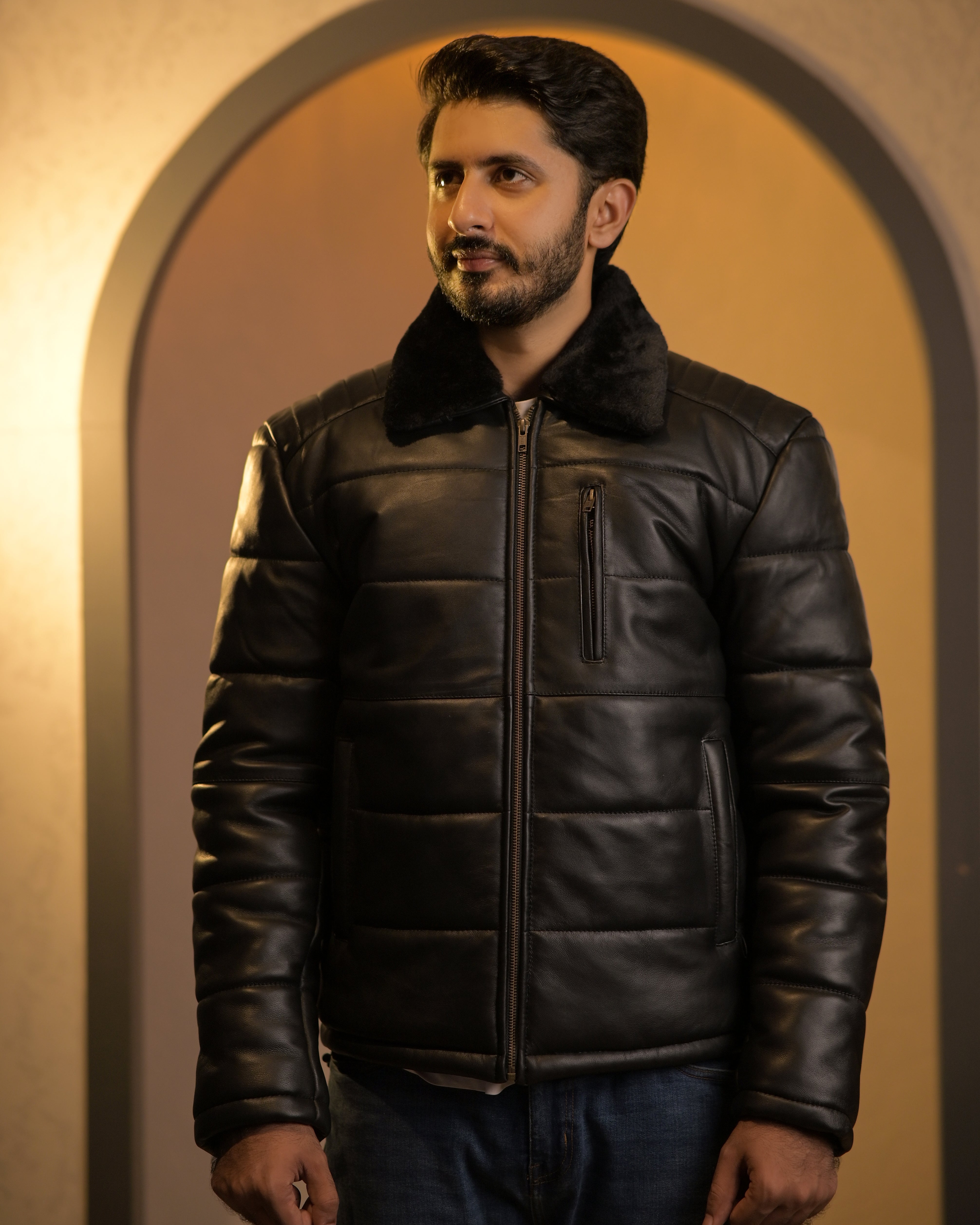 Leather Puffer Jacket Classic Sf11 (black)