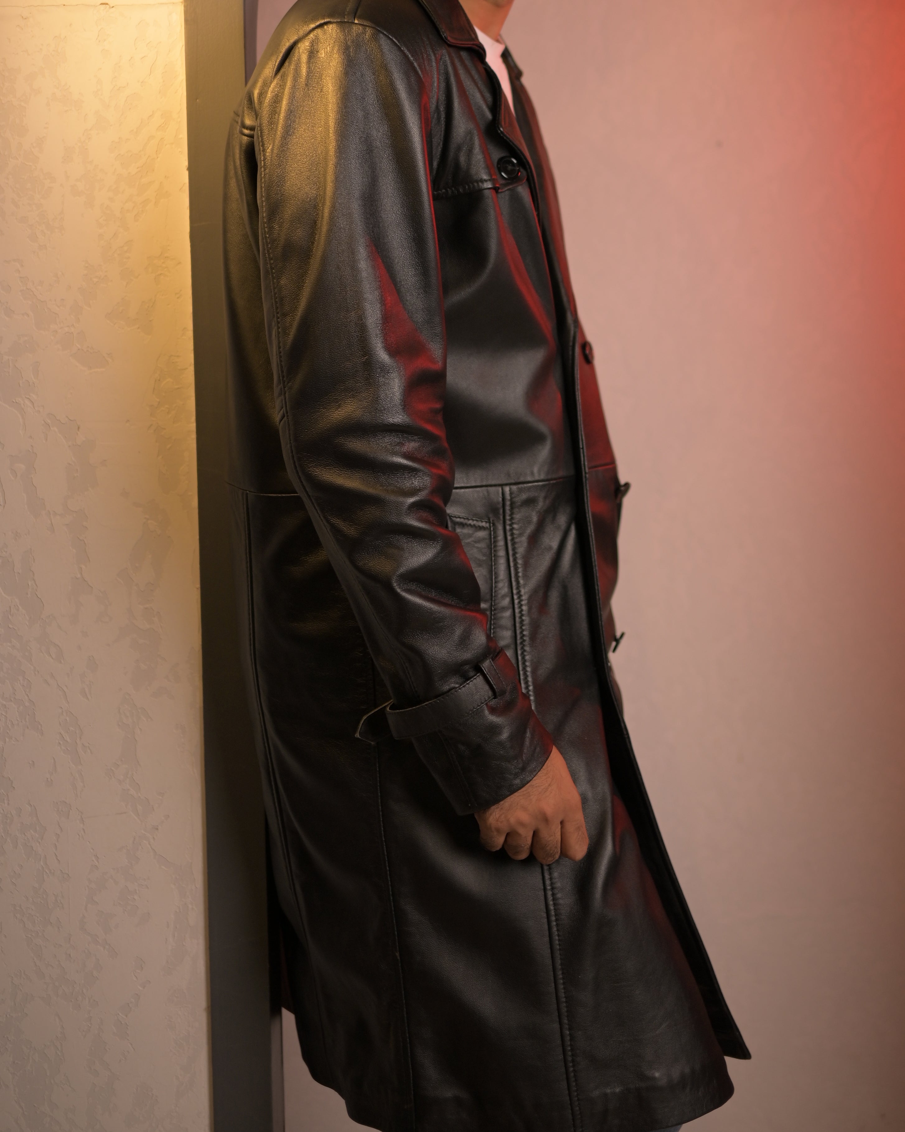 Men's Pure Leather Long Coat – Classic Black Sf15