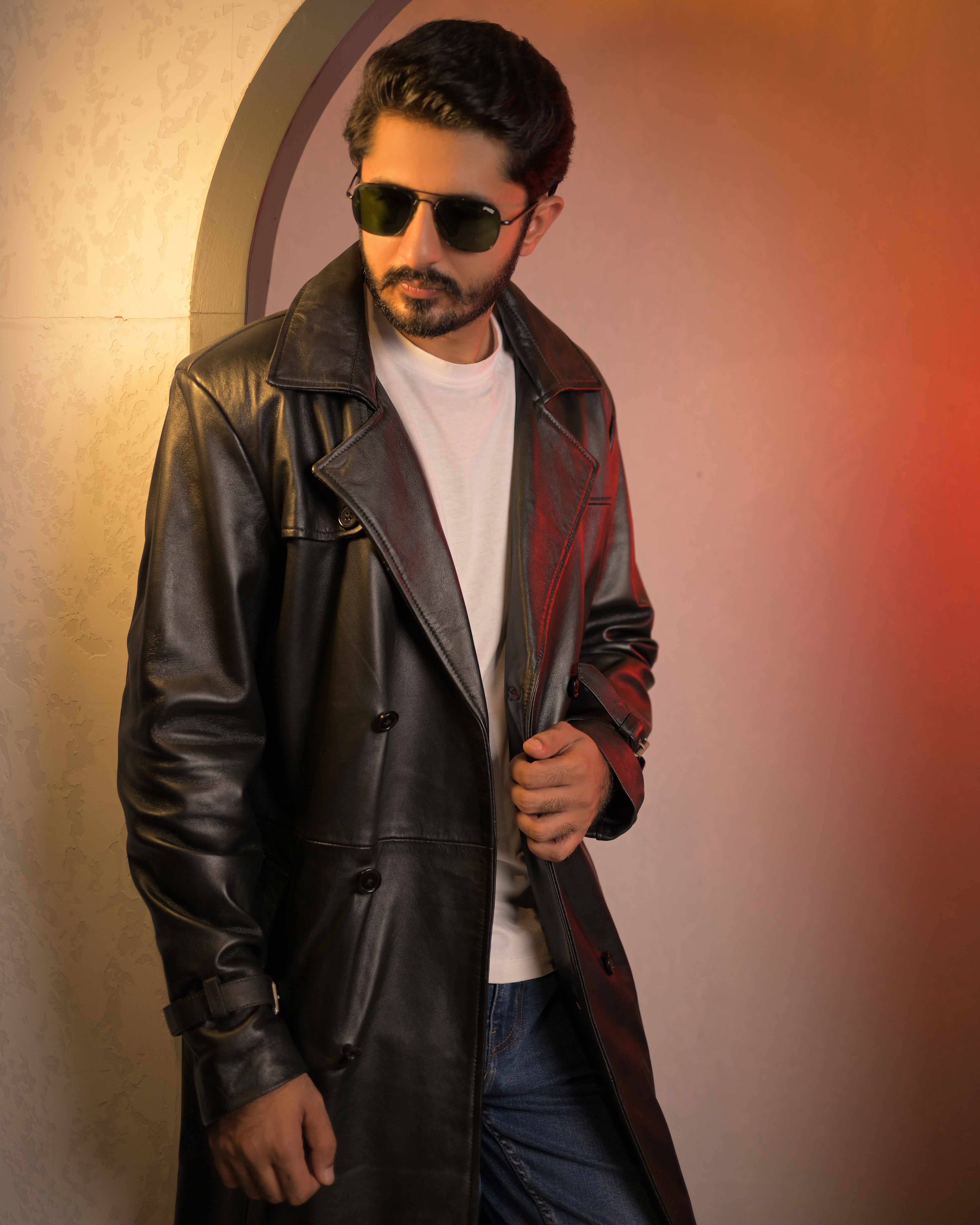 Men's Pure Leather Long Coat – Classic Black Sf15
