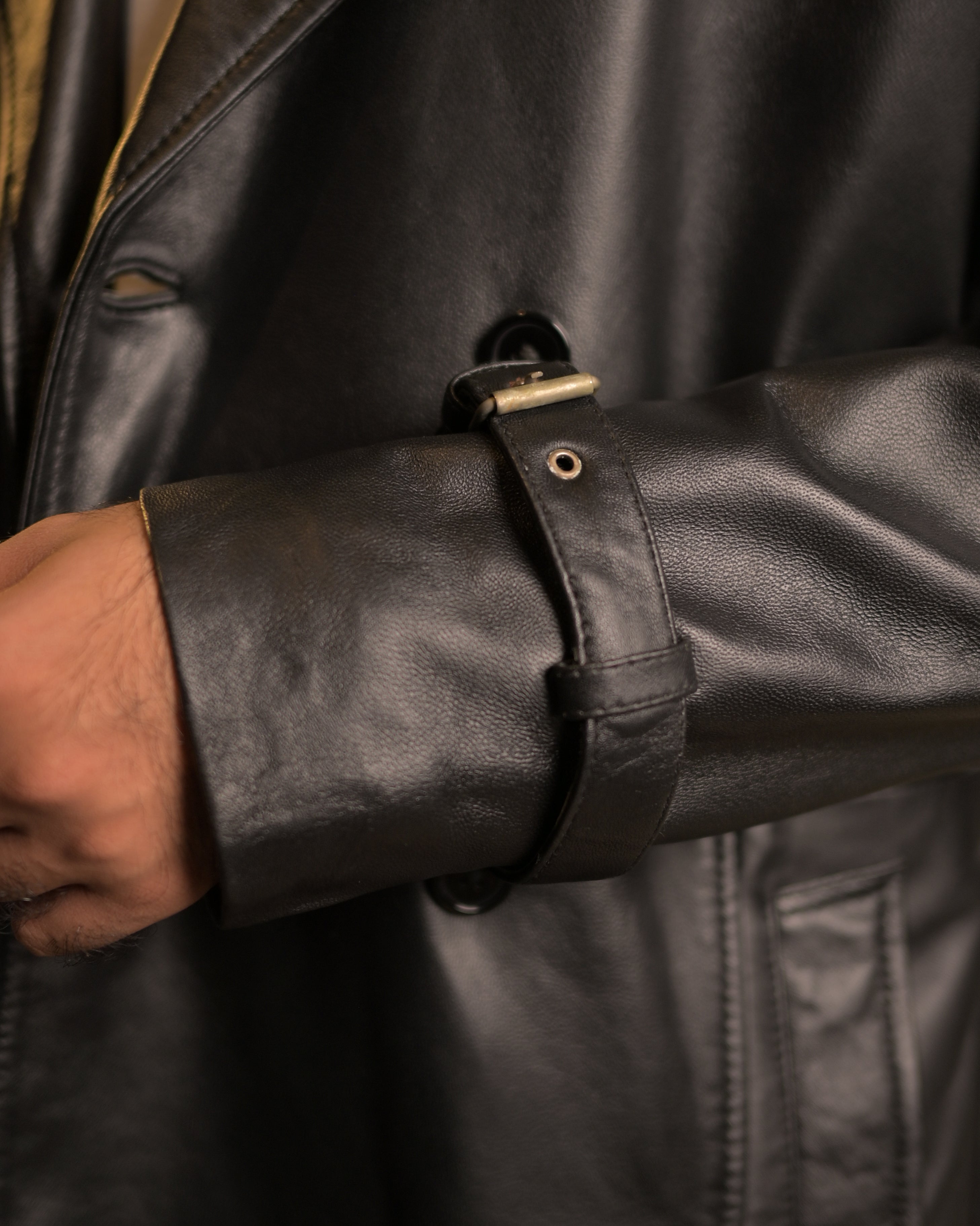 Men's Pure Leather Long Coat – Classic Black Sf15