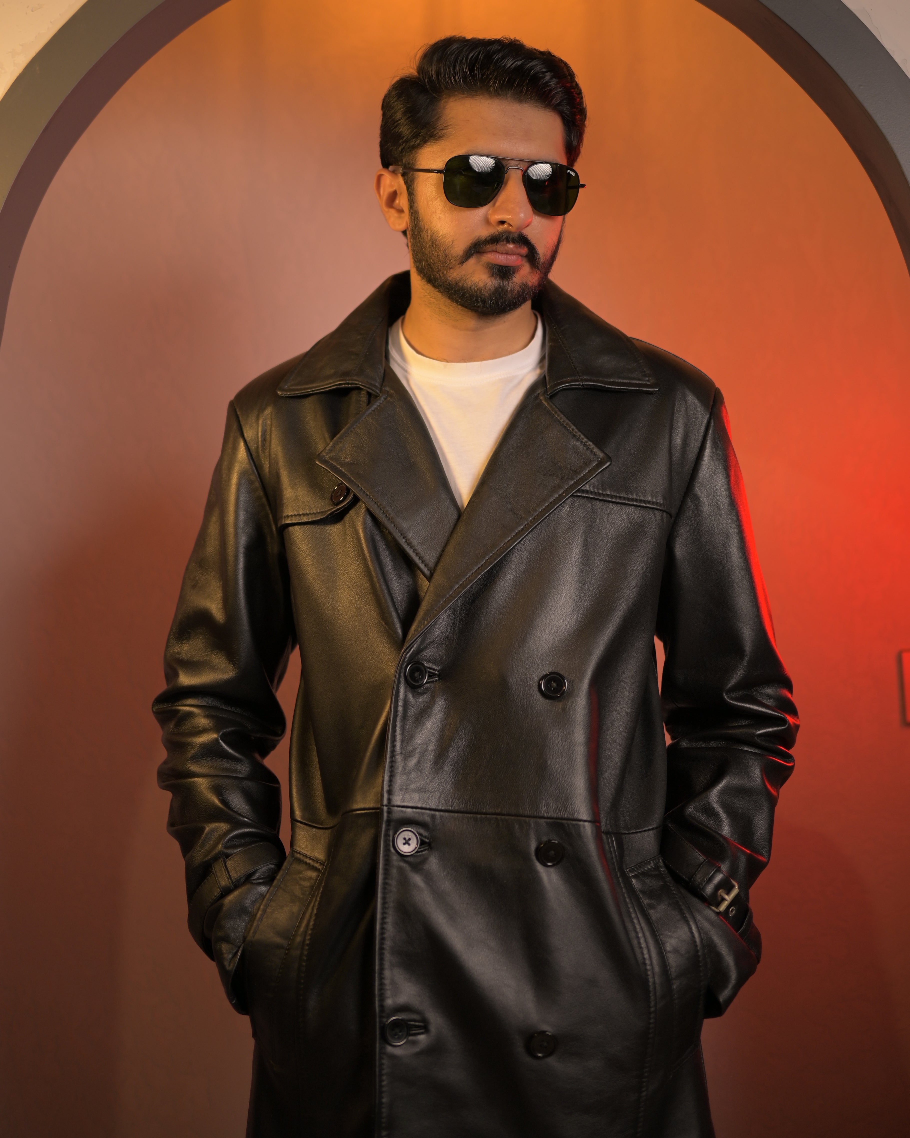 Men's Pure Leather Long Coat – Classic Black Sf15