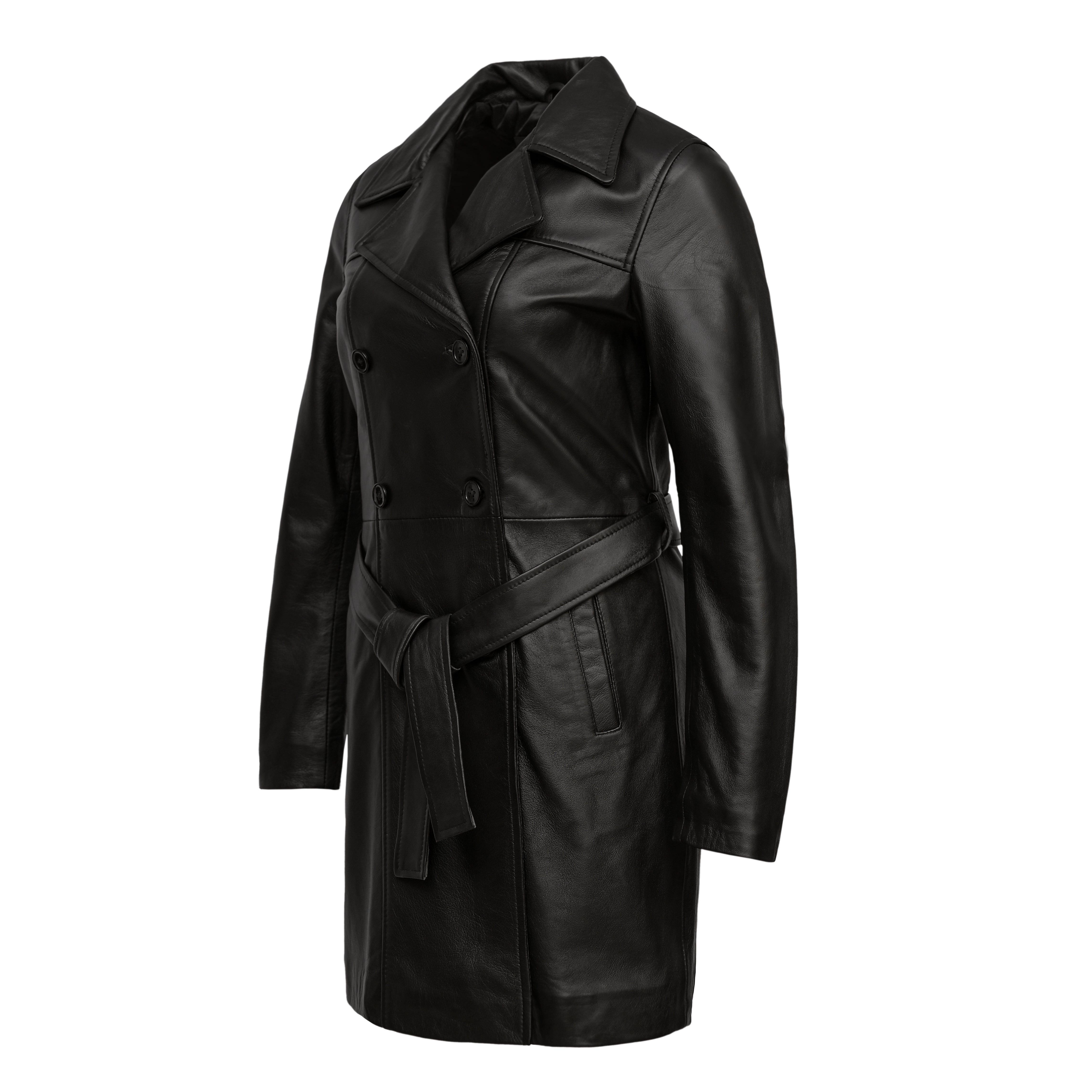 Women's Premium Leather Long Coat Fl02