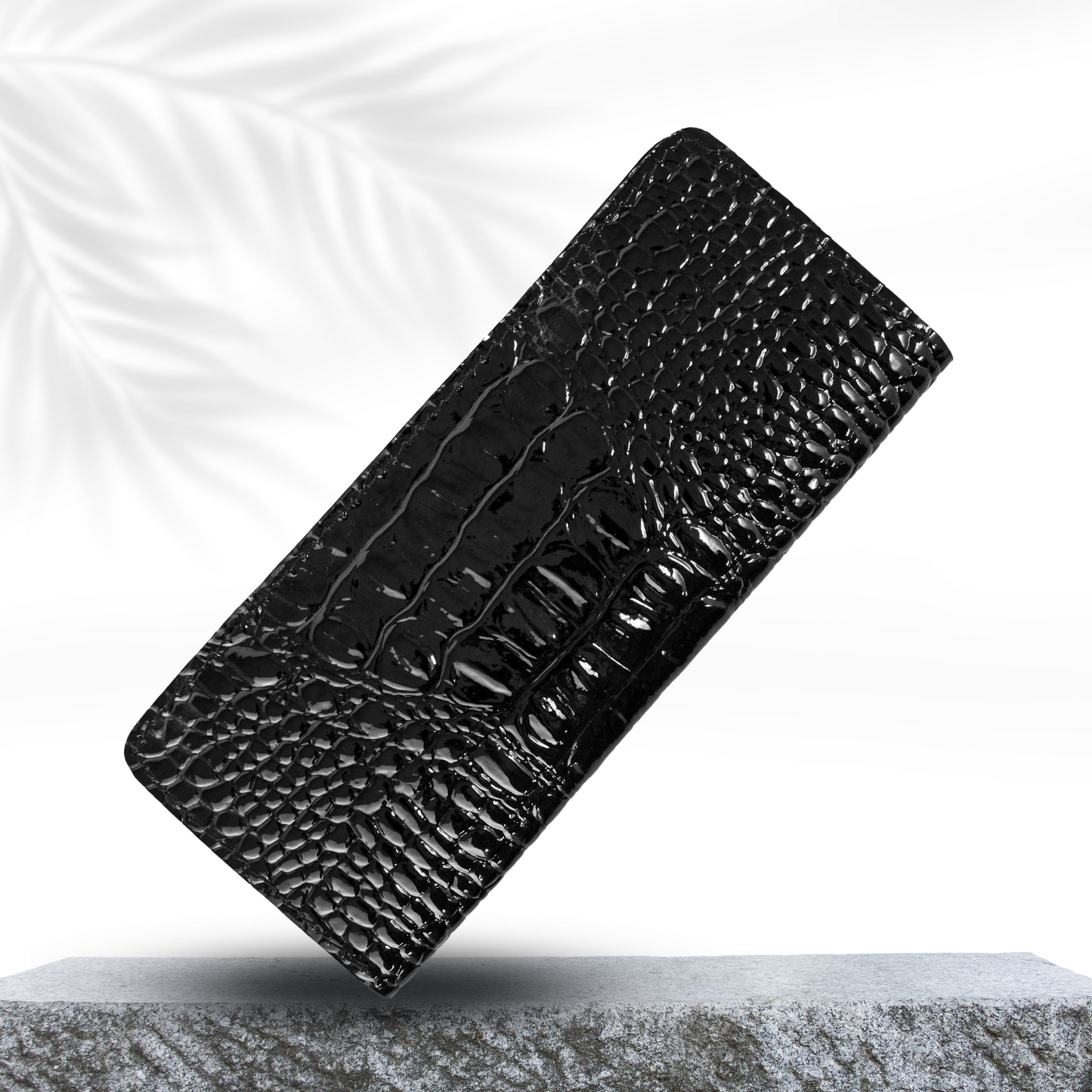 Black Crocodile Pattent Long Leather Wallet