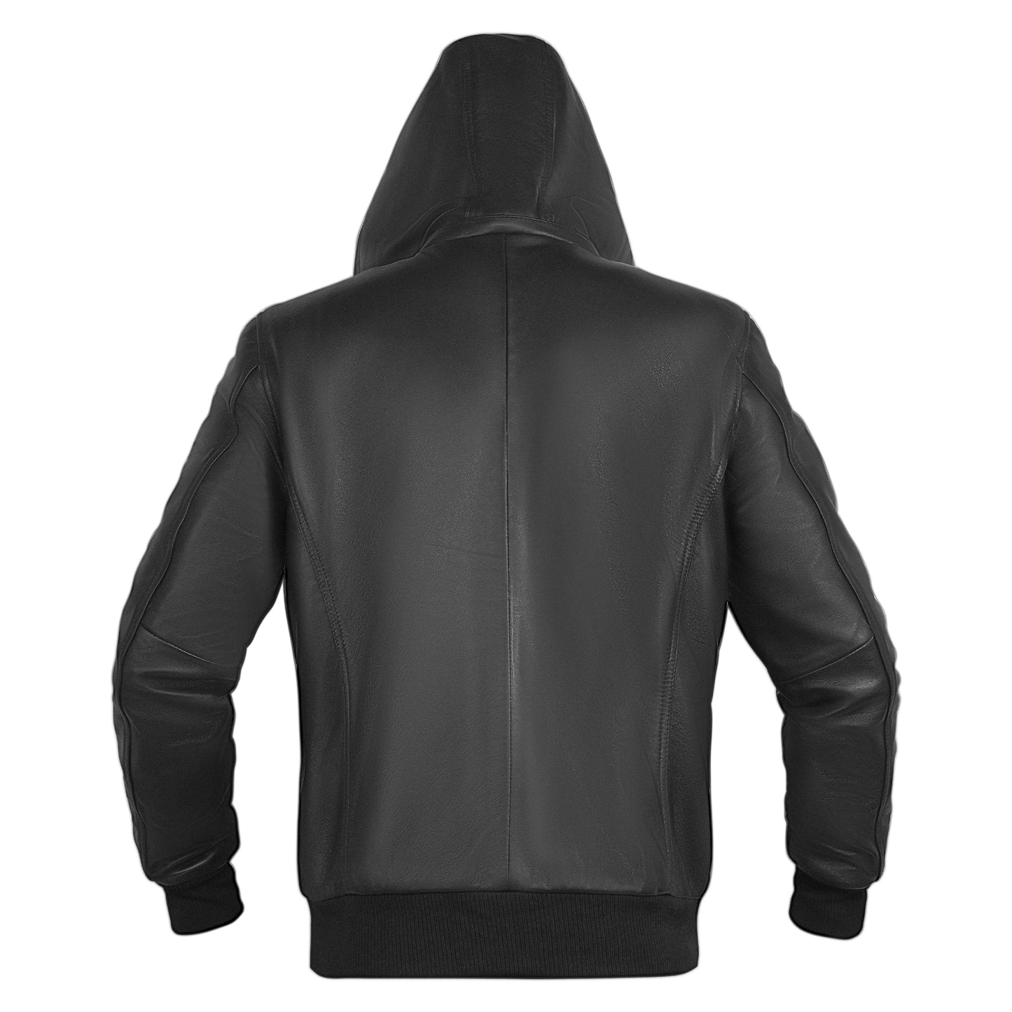 Nintenzo Black Hooded Leather Bomber Jacket