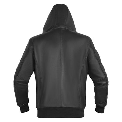 Nintenzo Black Hooded Leather Bomber Jacket