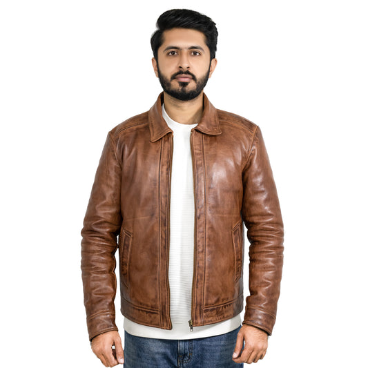 Ionic Brown Leather Jacket sf001