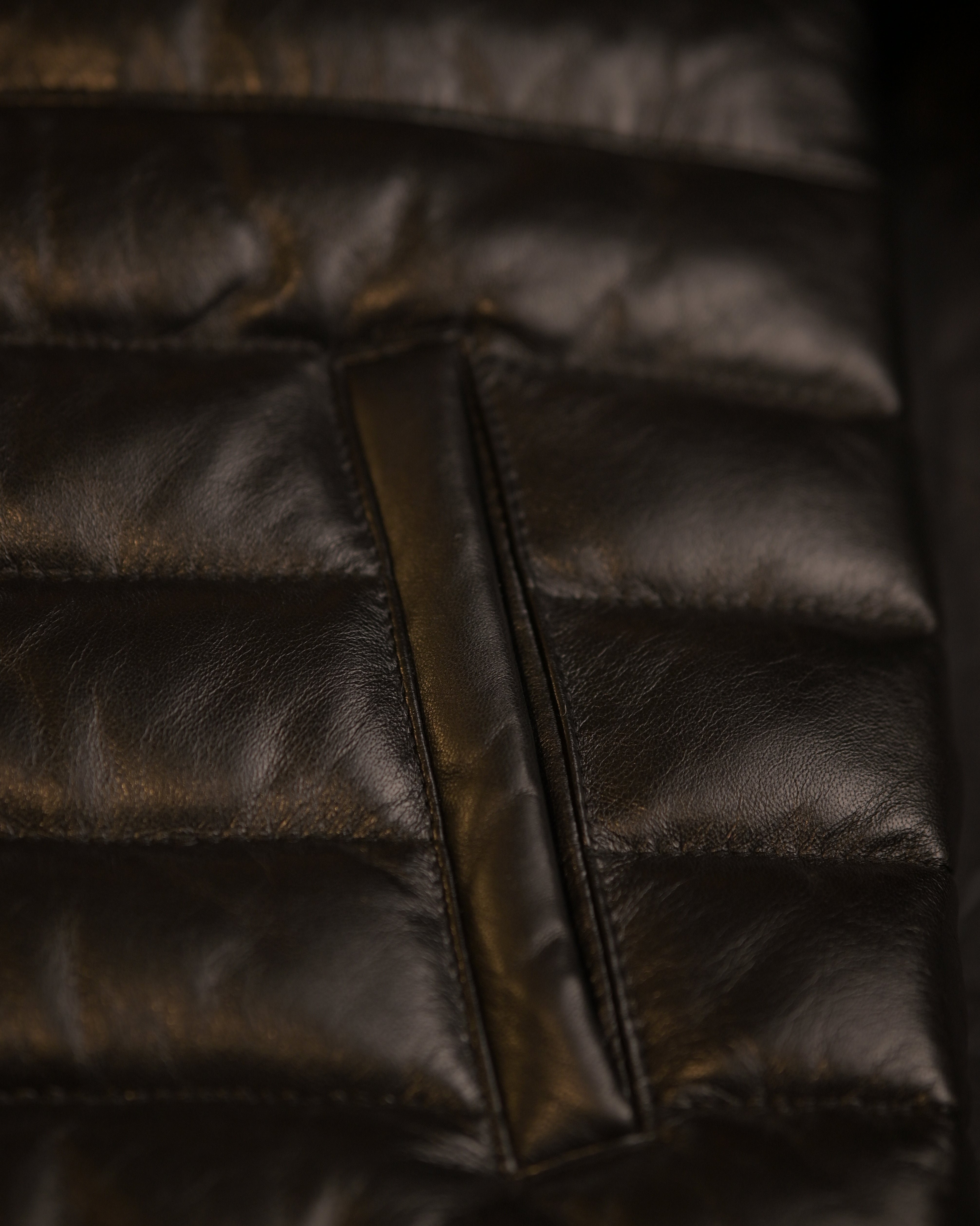 Lamb Skin Leather Puffer Jacket Sf004 (black)