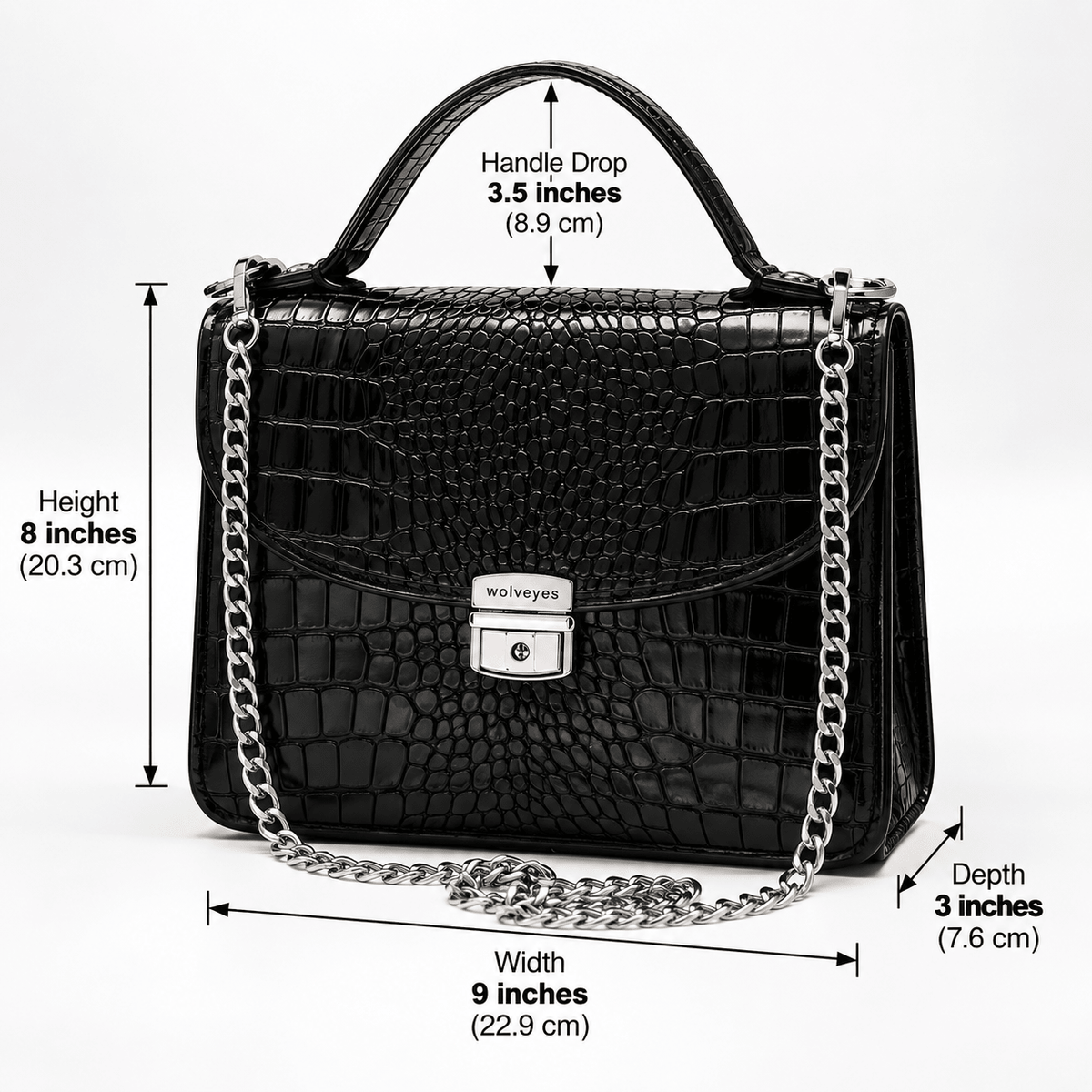 Crocodile Patent Leather Hand Bag Pb02 Black