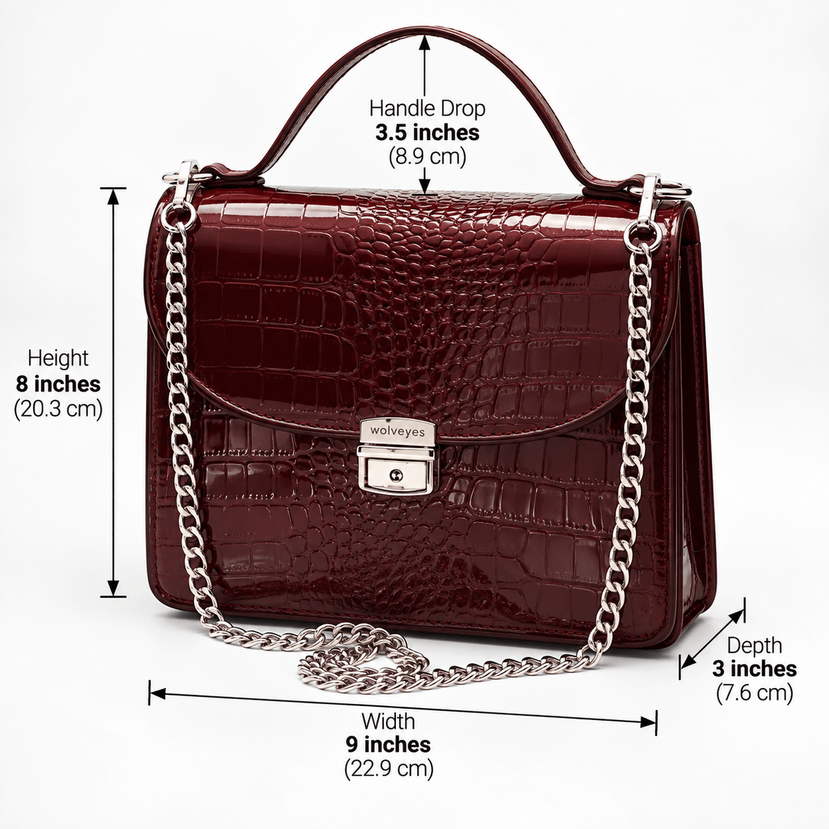 Crocodile Patent Leather Hand Bag Pb02 Mehron