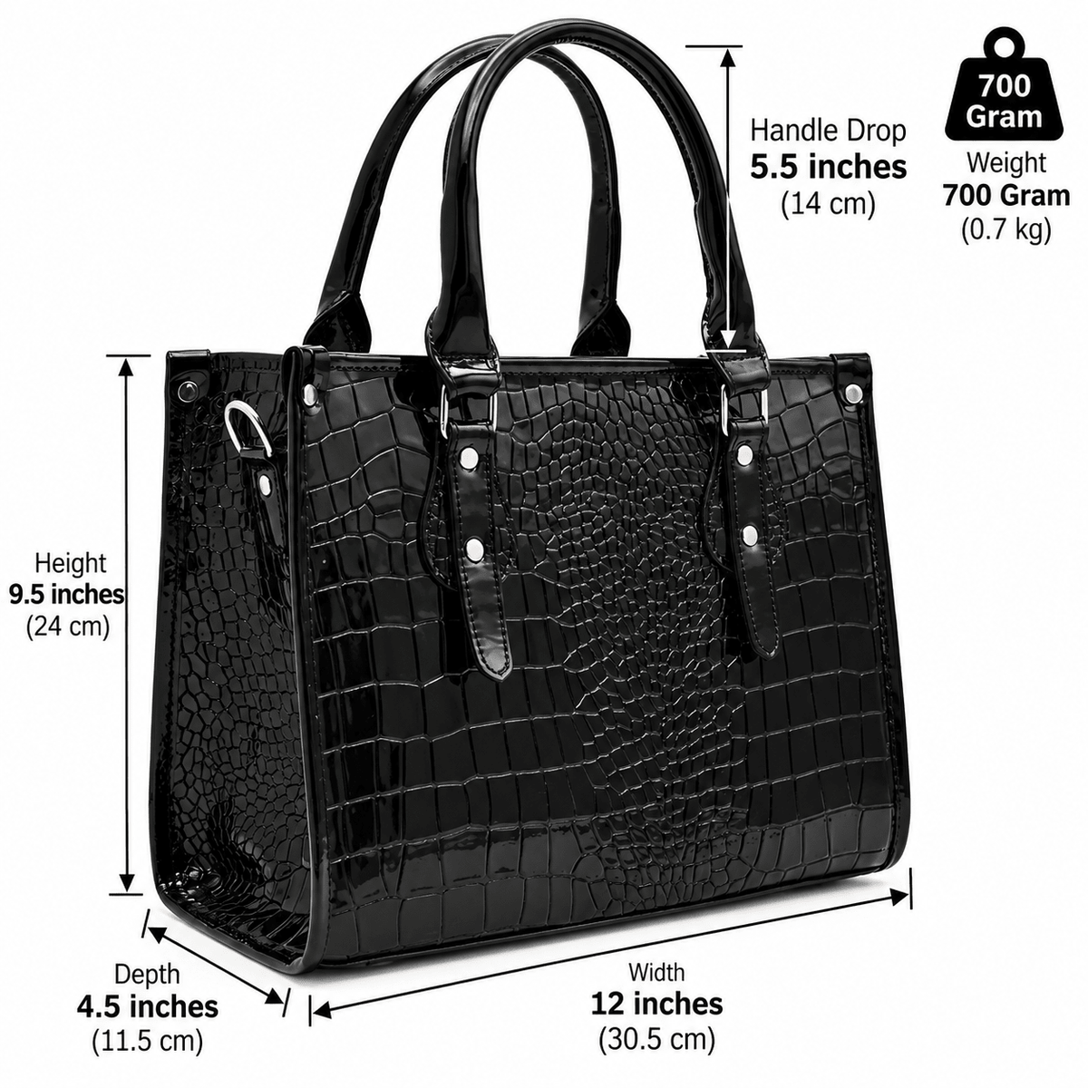 Crocodile Patent Leather Tote Bag Pb01 (black)