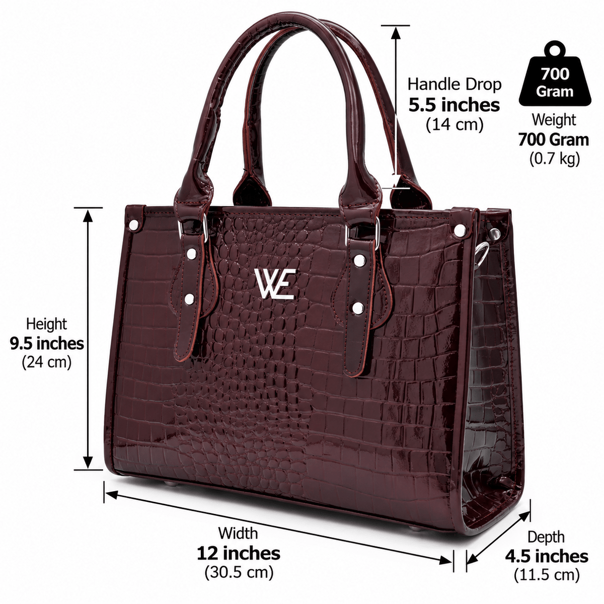 Crocodile Patent Leather Tote Bag Pb01 (Mehroon)