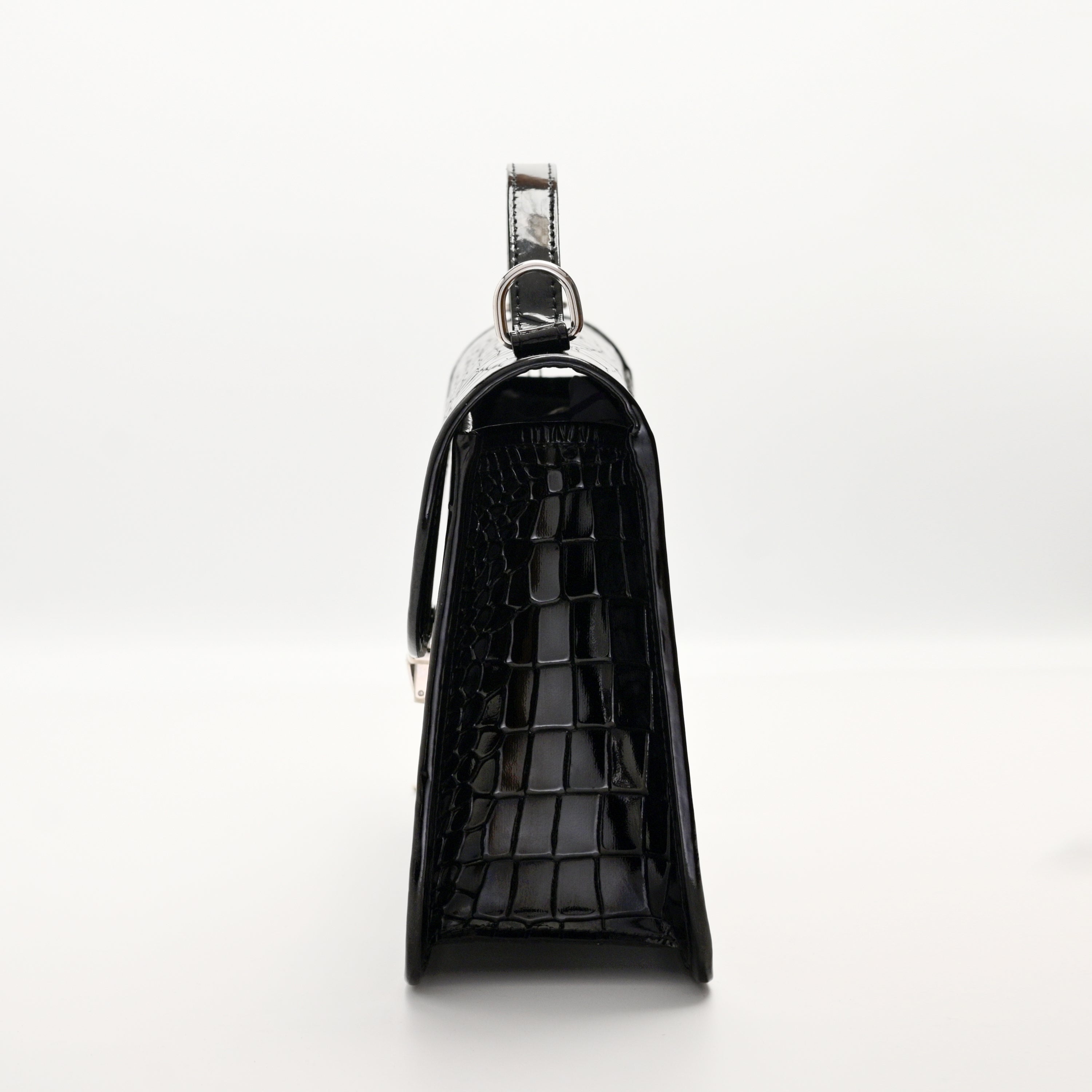Crocodile Pattent Leather Hand Bag Black