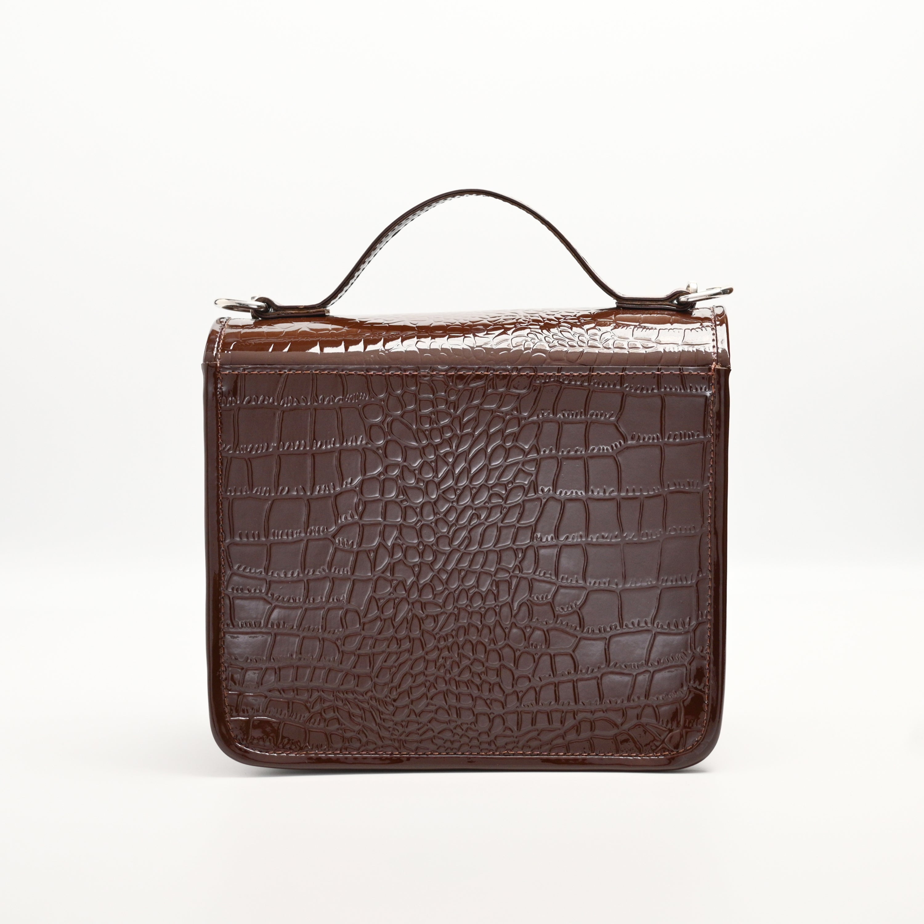 Crocodile Pattent Leather Hand Bag Brown
