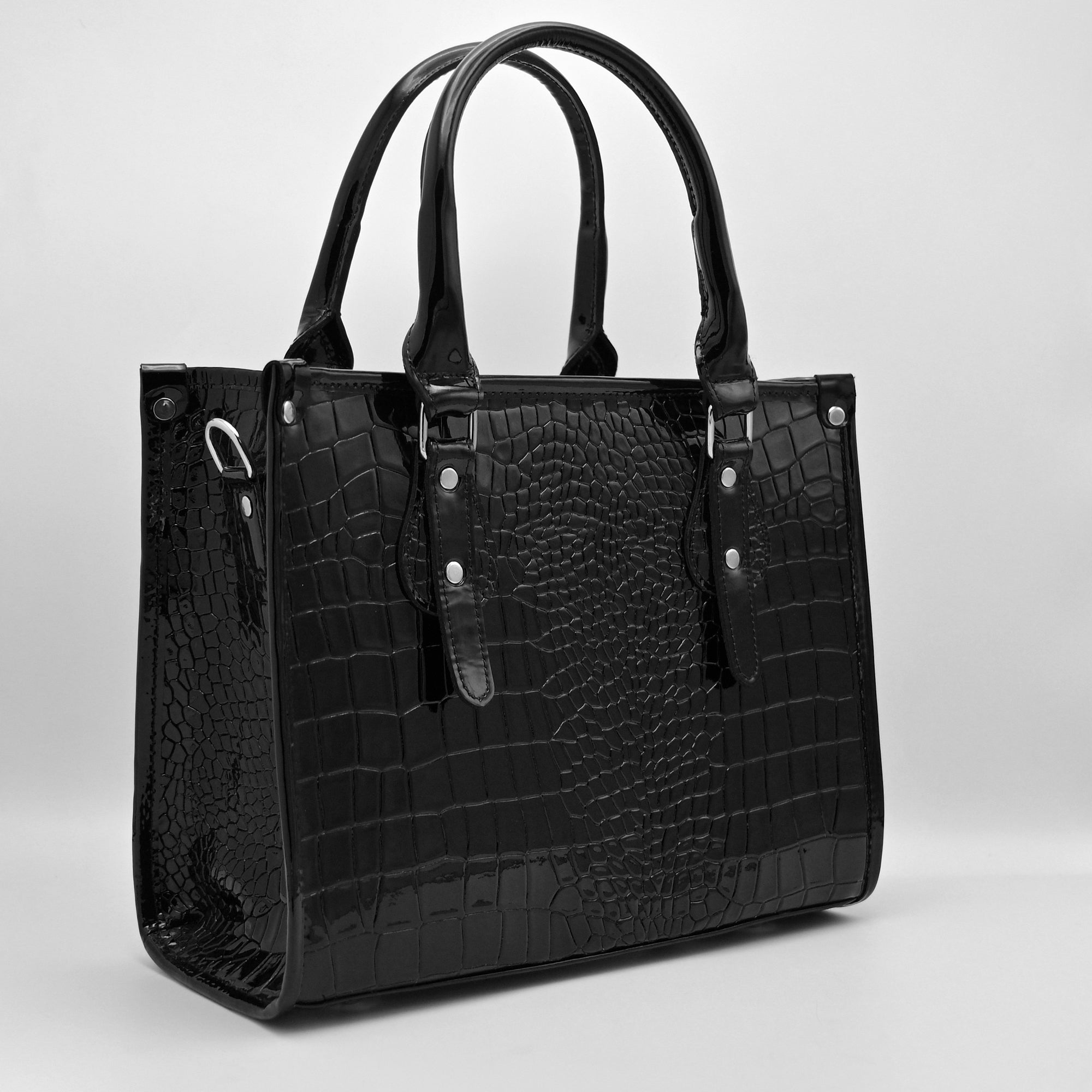 Crocodile Pattent Leather Tote Bag (black)