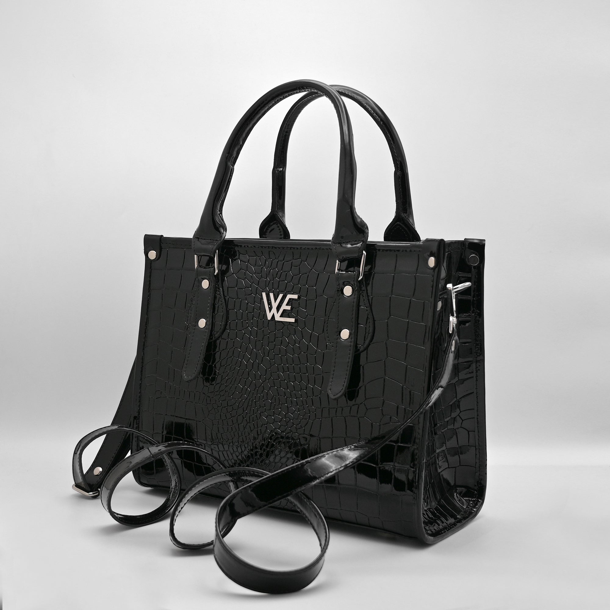 Crocodile Pattent Leather Tote Bag (black)