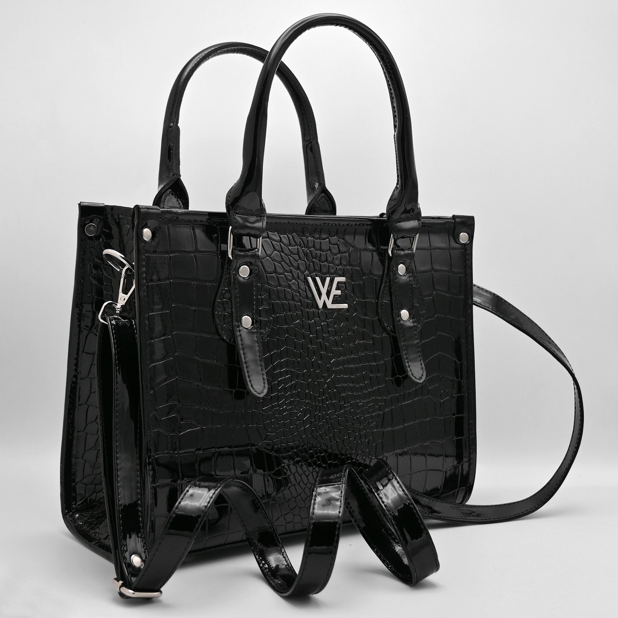 Crocodile Pattent Leather Tote Bag (black)