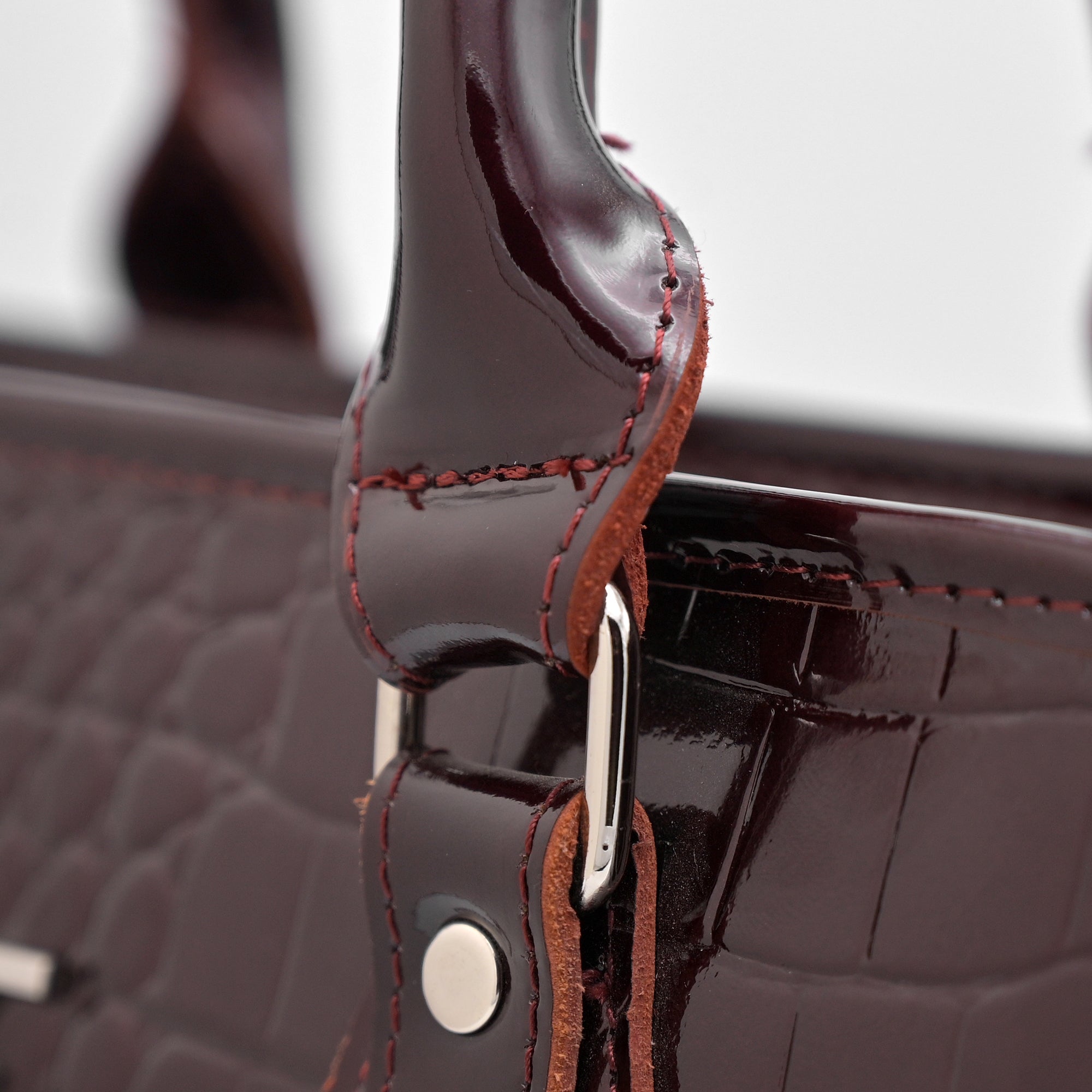 Crocodile Pattent Leather Tote Bag (Mehroon)