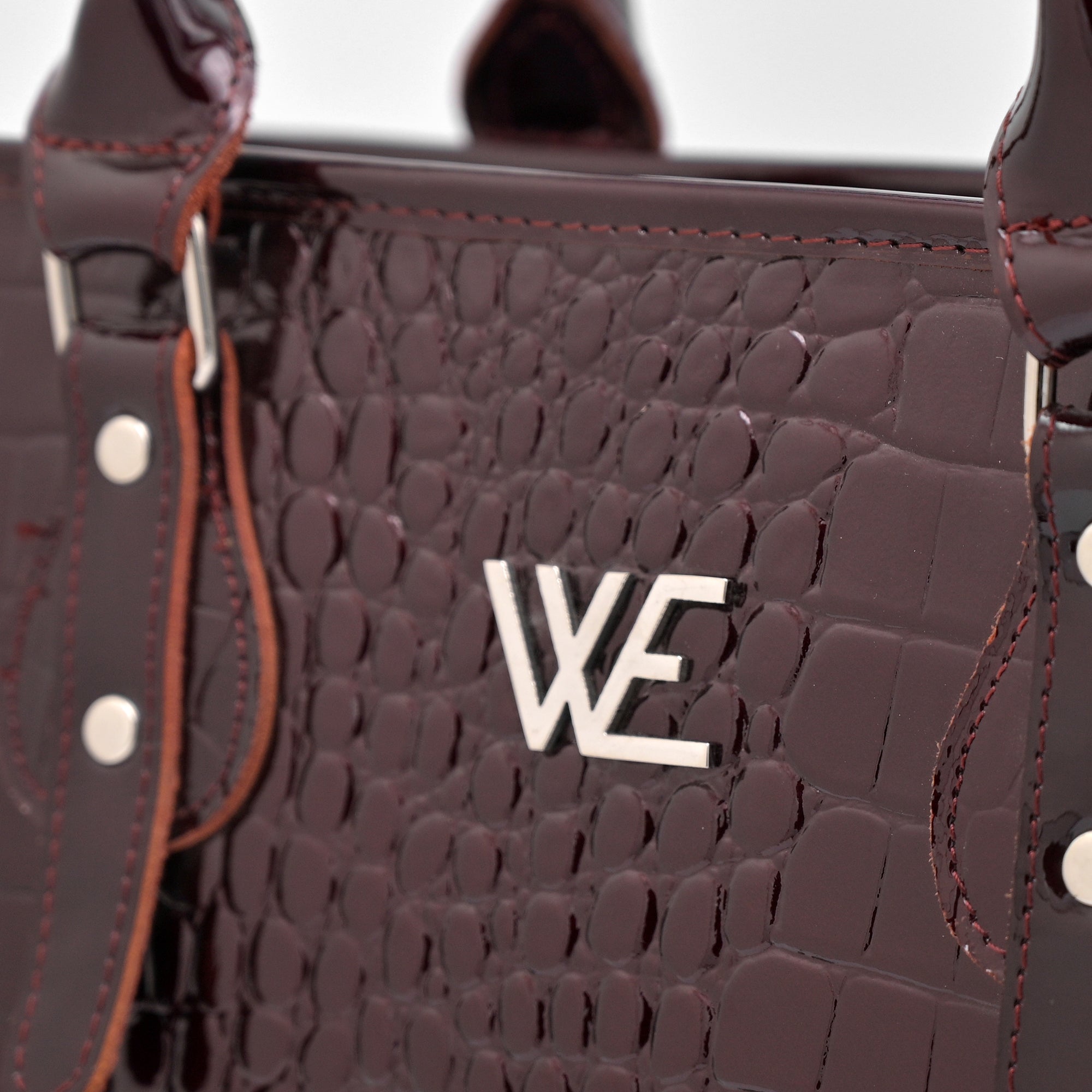 Crocodile Pattent Leather Tote Bag (Mehroon)