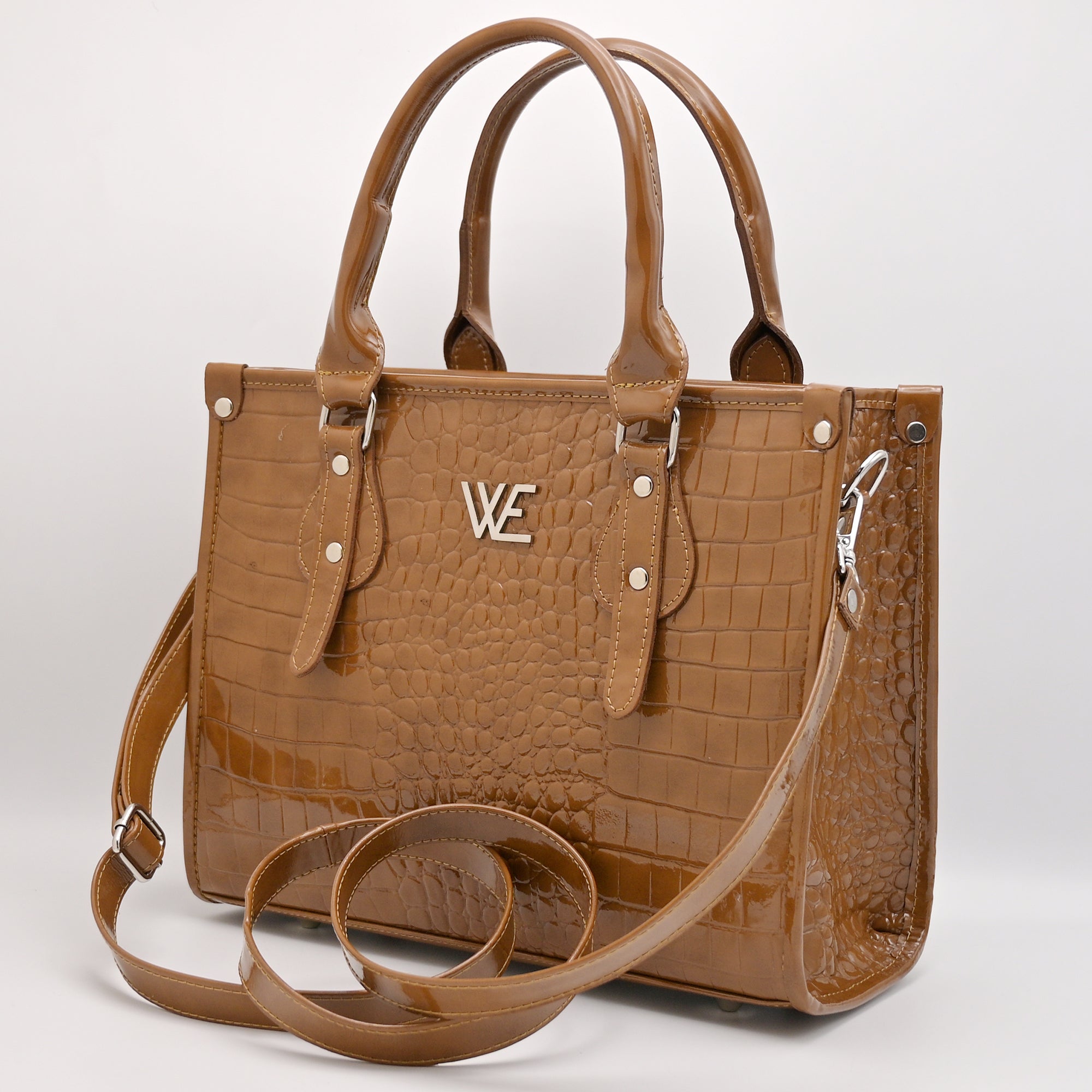 Crocodile Pattent Leather Tote Bag (MUSTARD)