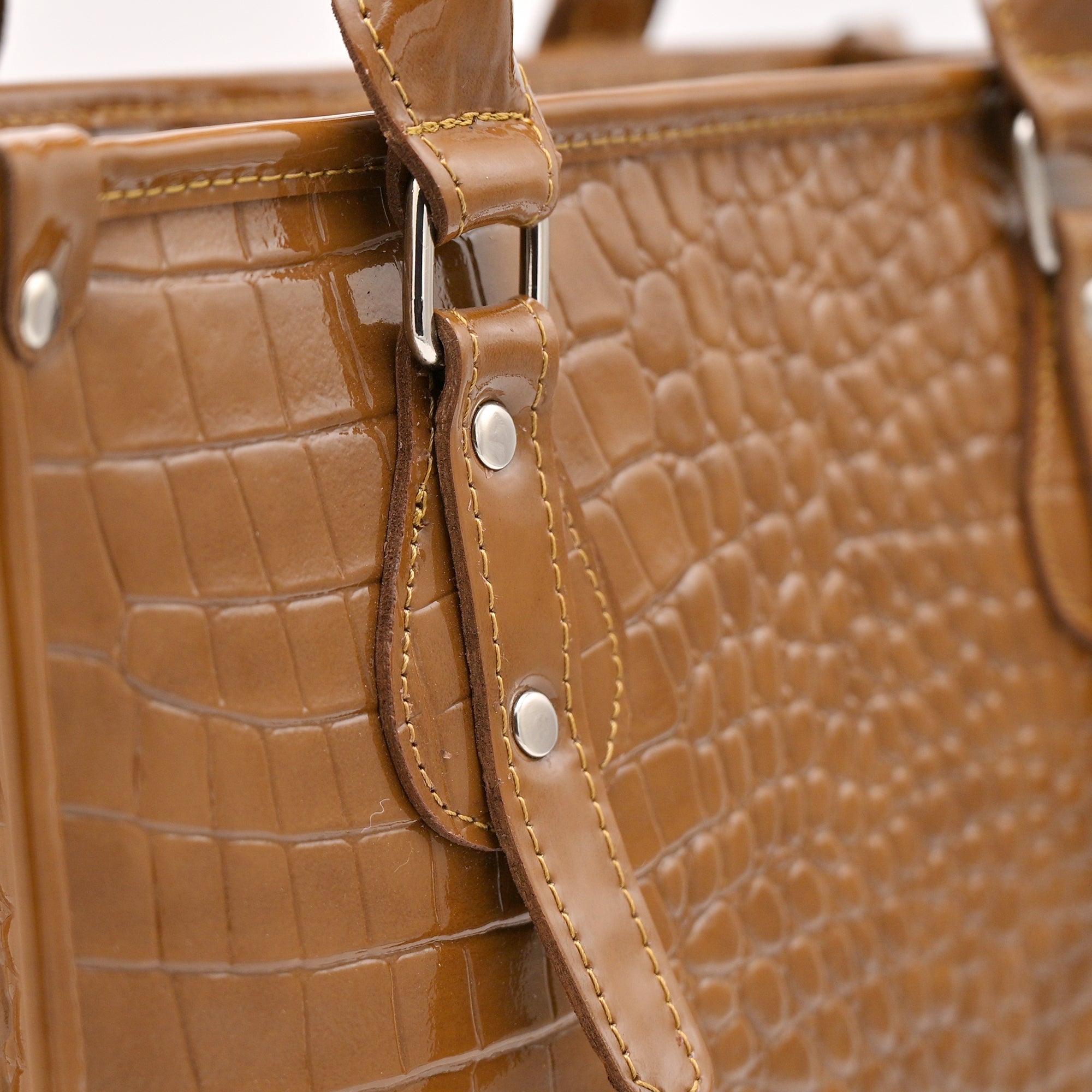 Crocodile Pattent Leather Tote Bag (MUSTARD)