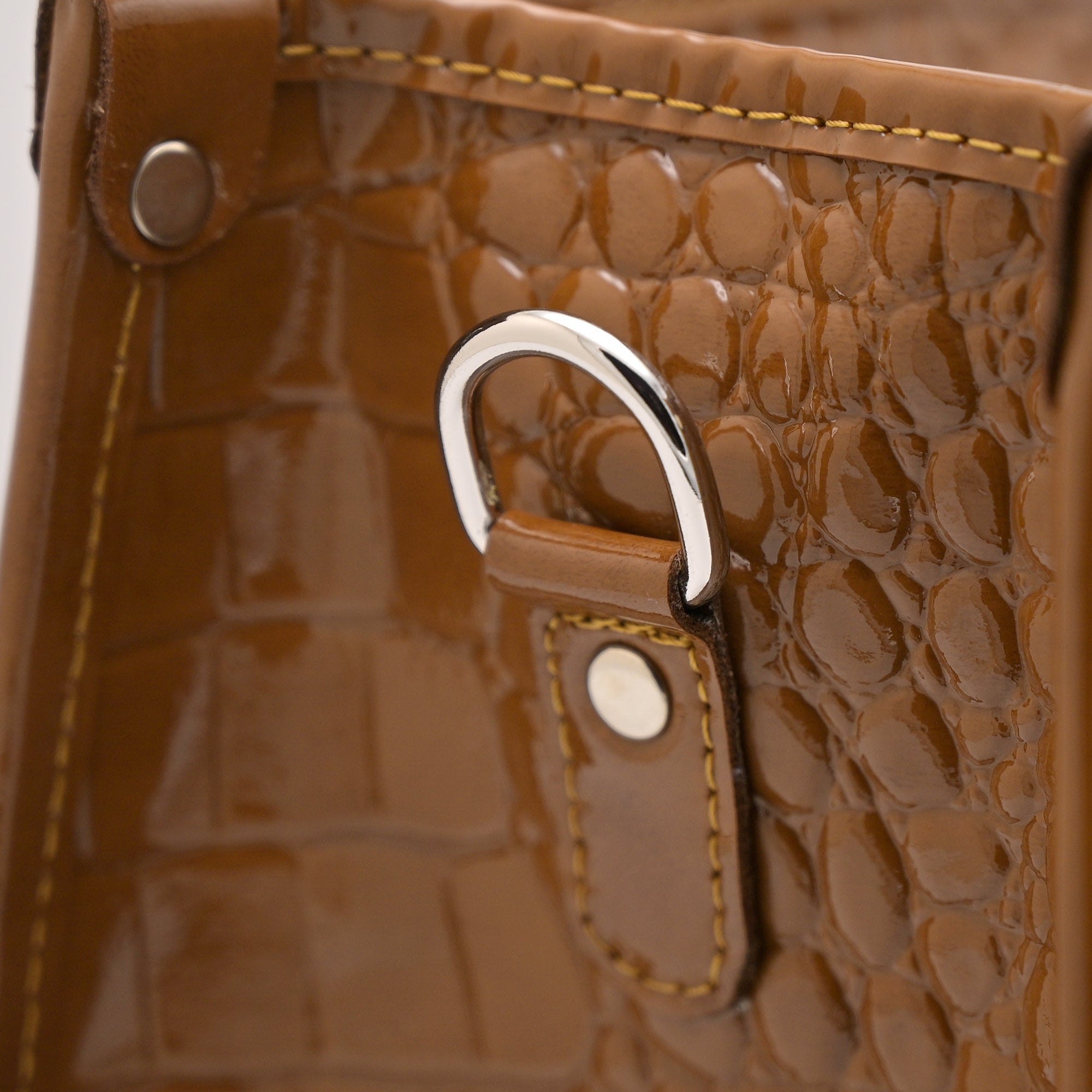 Crocodile Pattent Leather Tote Bag (MUSTARD)