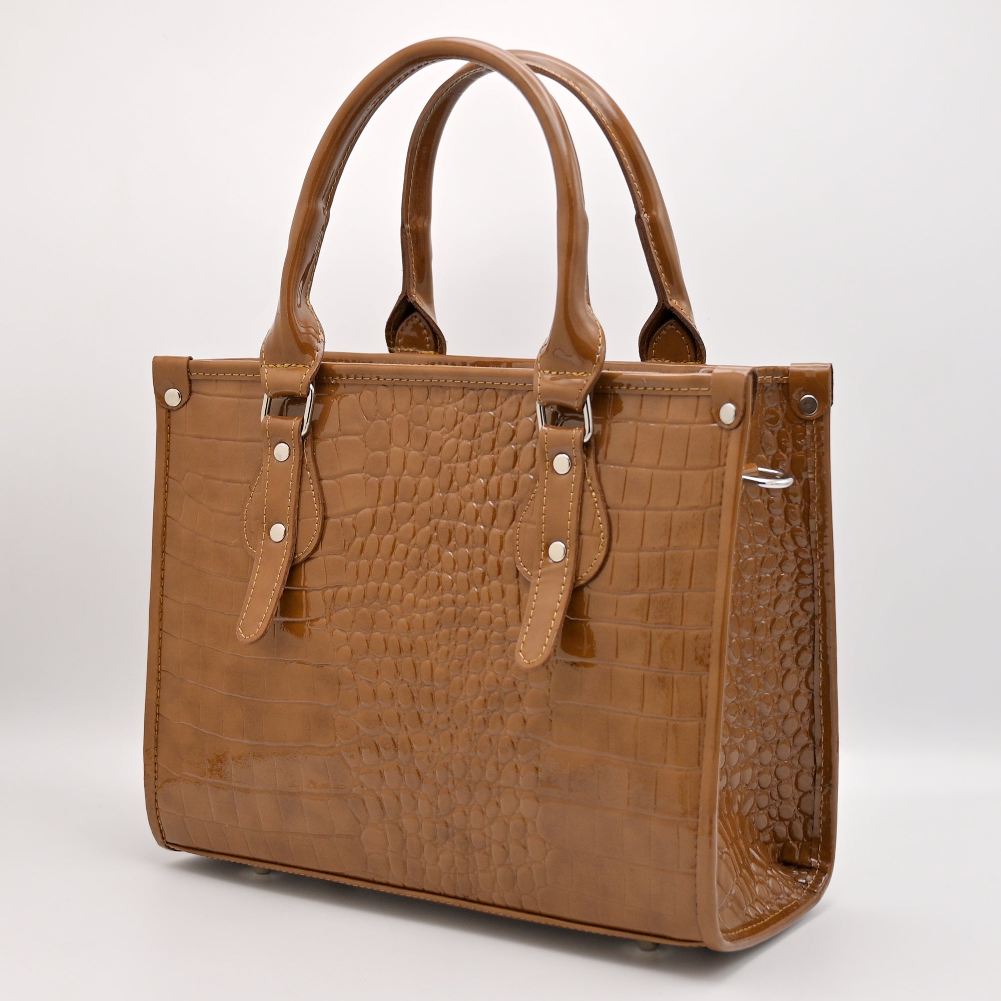 Crocodile Pattent Leather Tote Bag (MUSTARD)