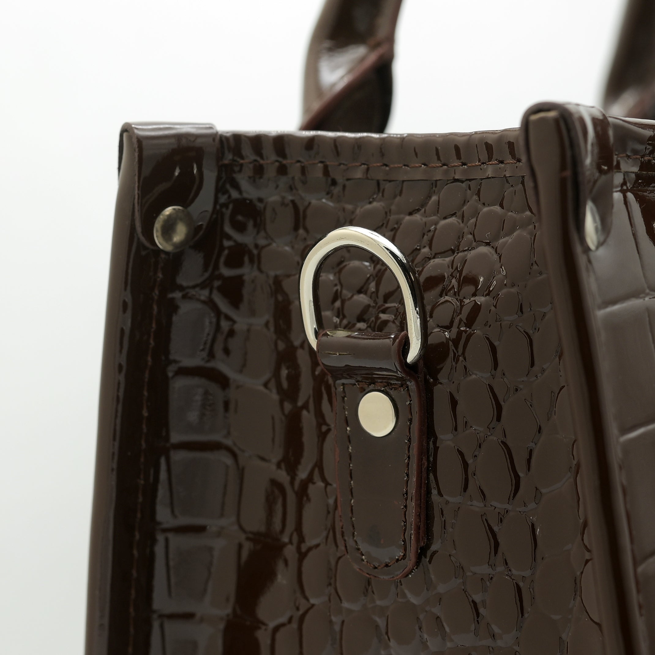 Crocodile Pattent Leather Tote Bag Pb01 Brown