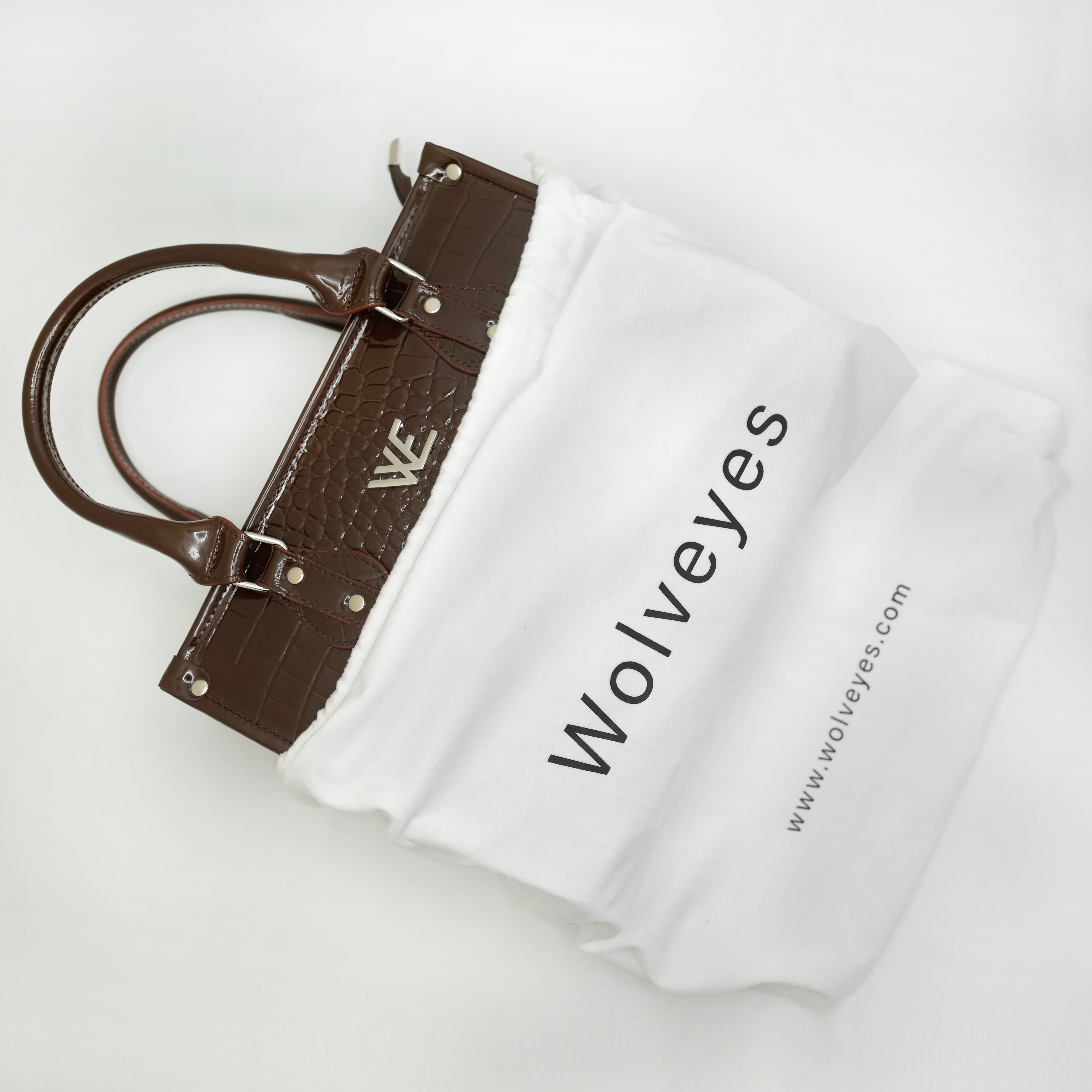 Crocodile Pattent Leather Tote Bag Pb01 Brown