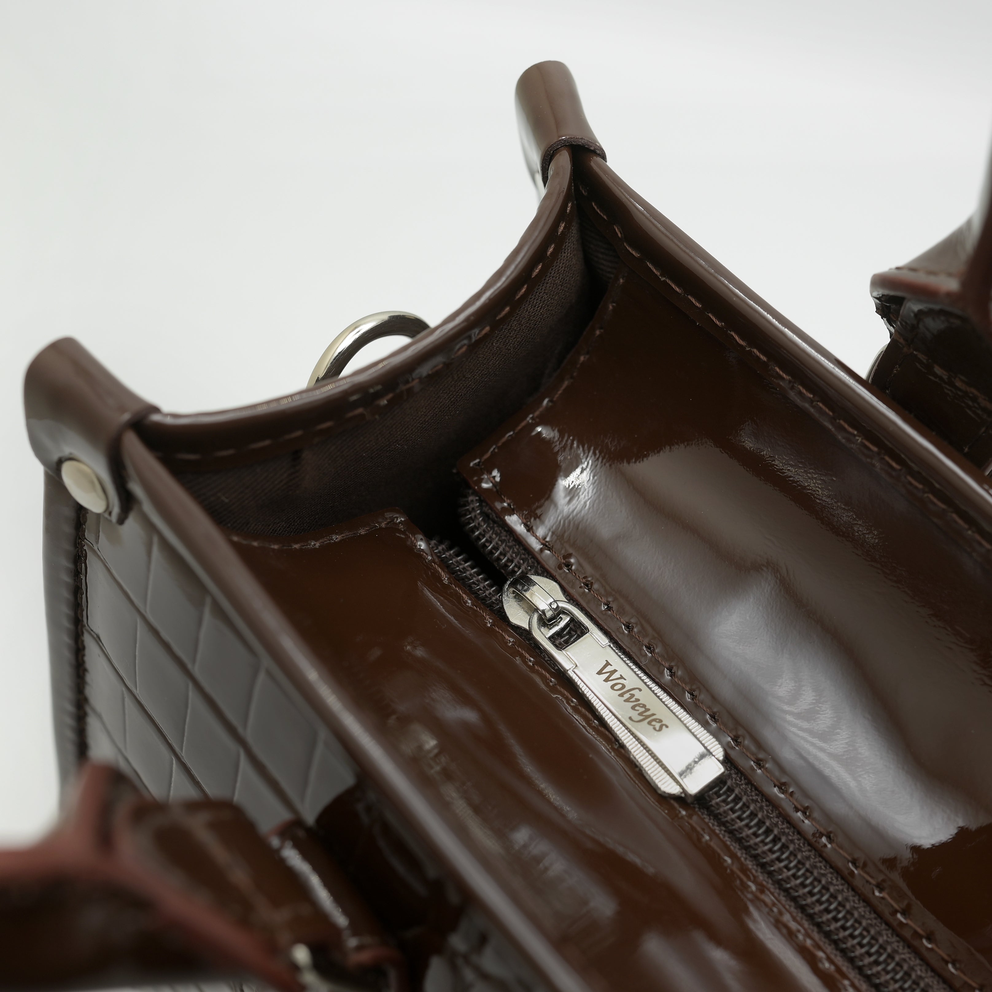 Crocodile Pattent Leather Tote Bag Pb01 Brown