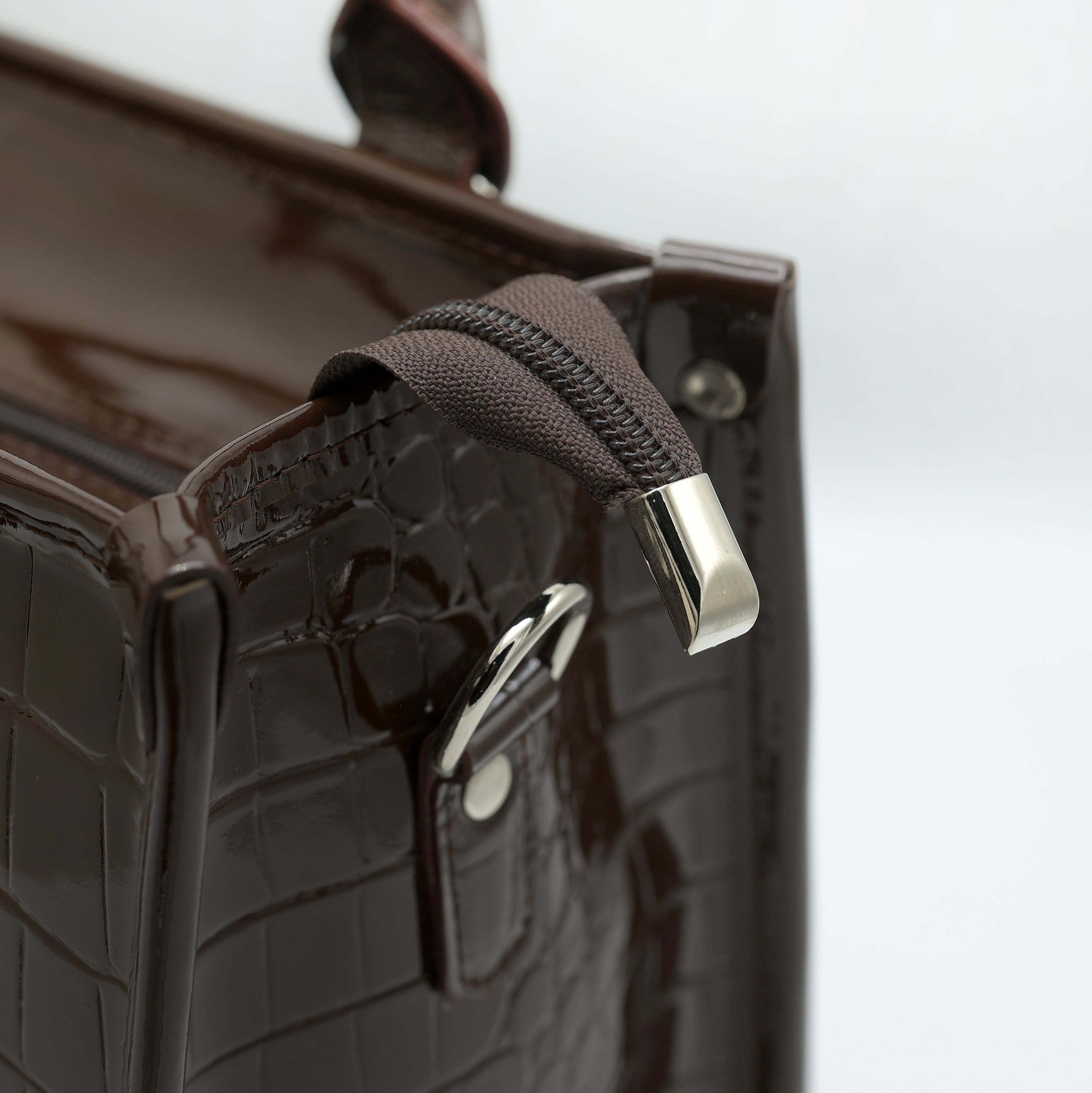 Crocodile Pattent Leather Tote Bag Pb01 Brown