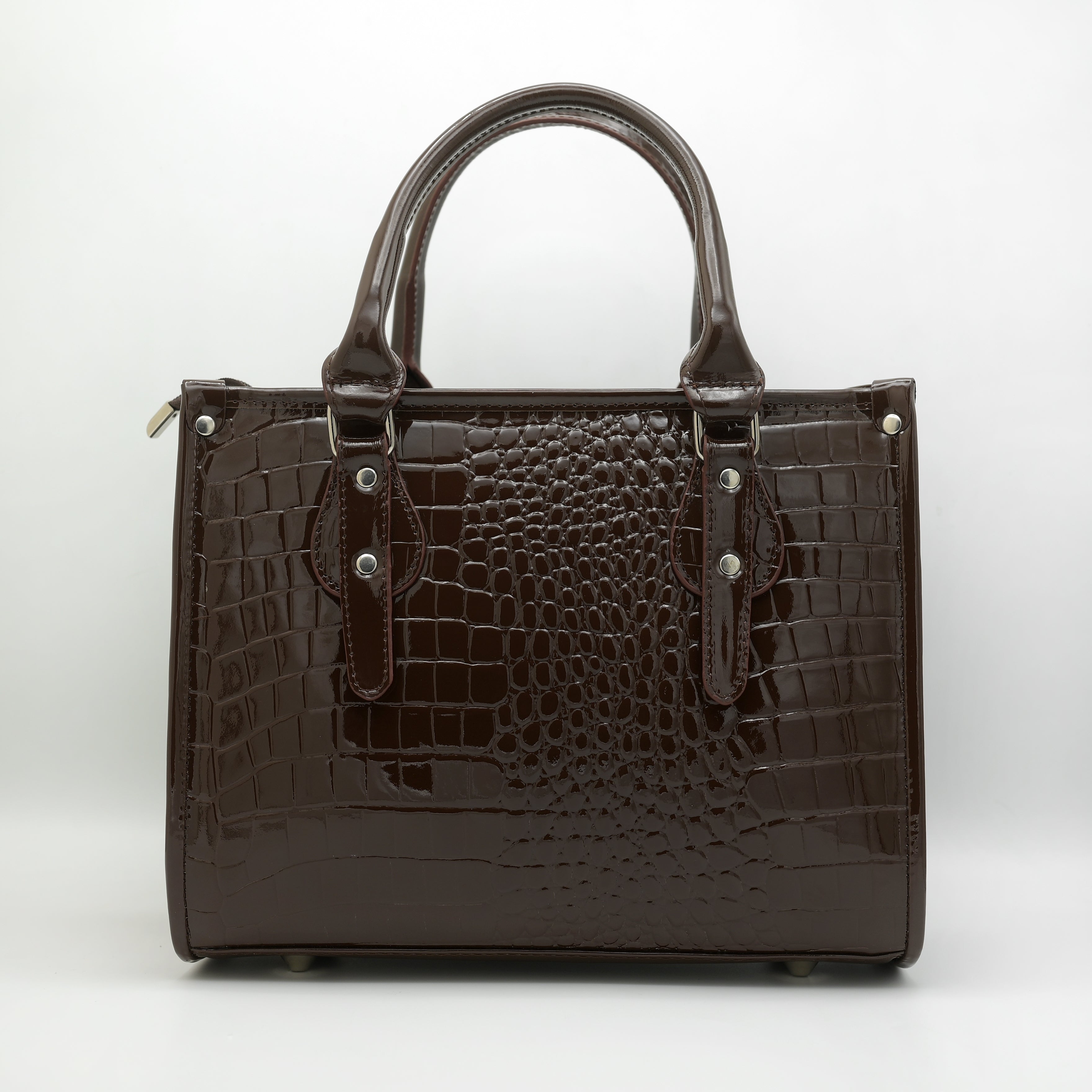 Crocodile Pattent Leather Tote Bag Pb01 Brown