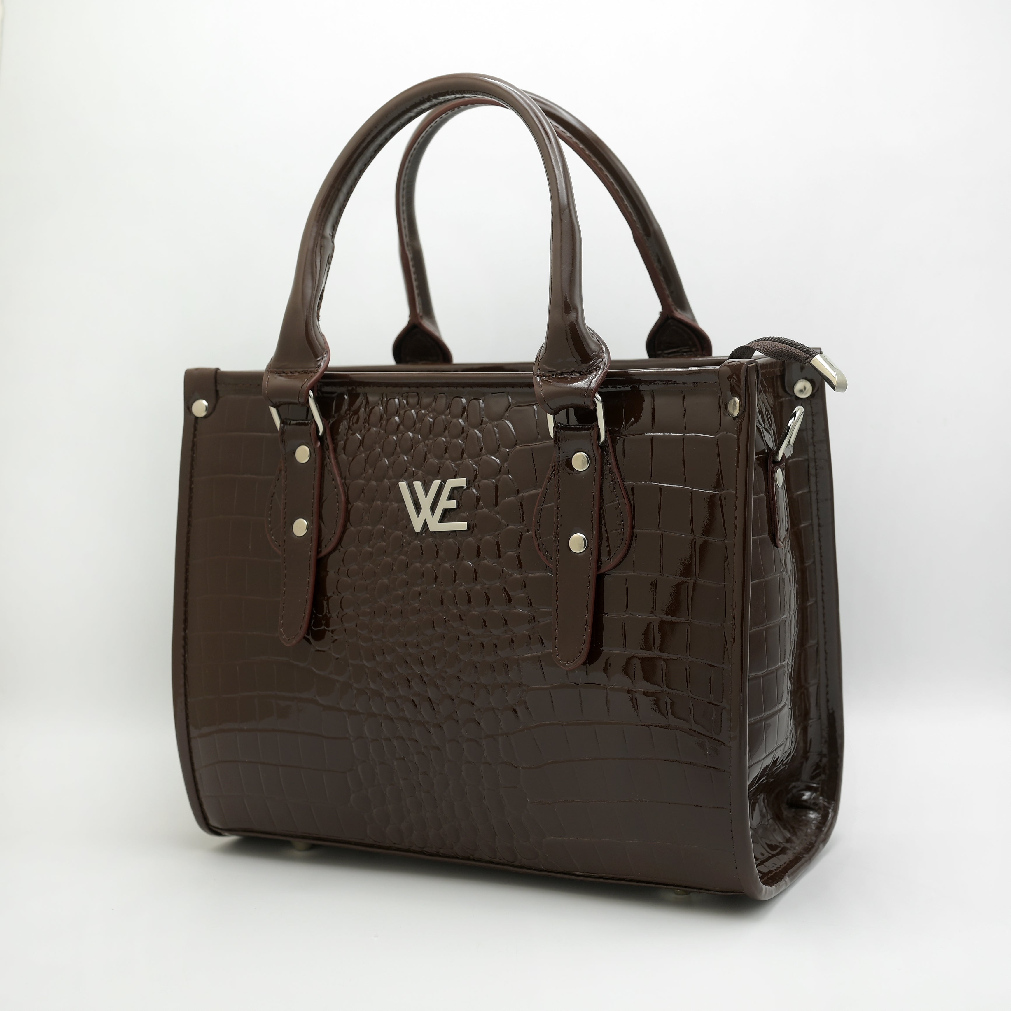 Crocodile Pattent Leather Tote Bag Pb01 Brown