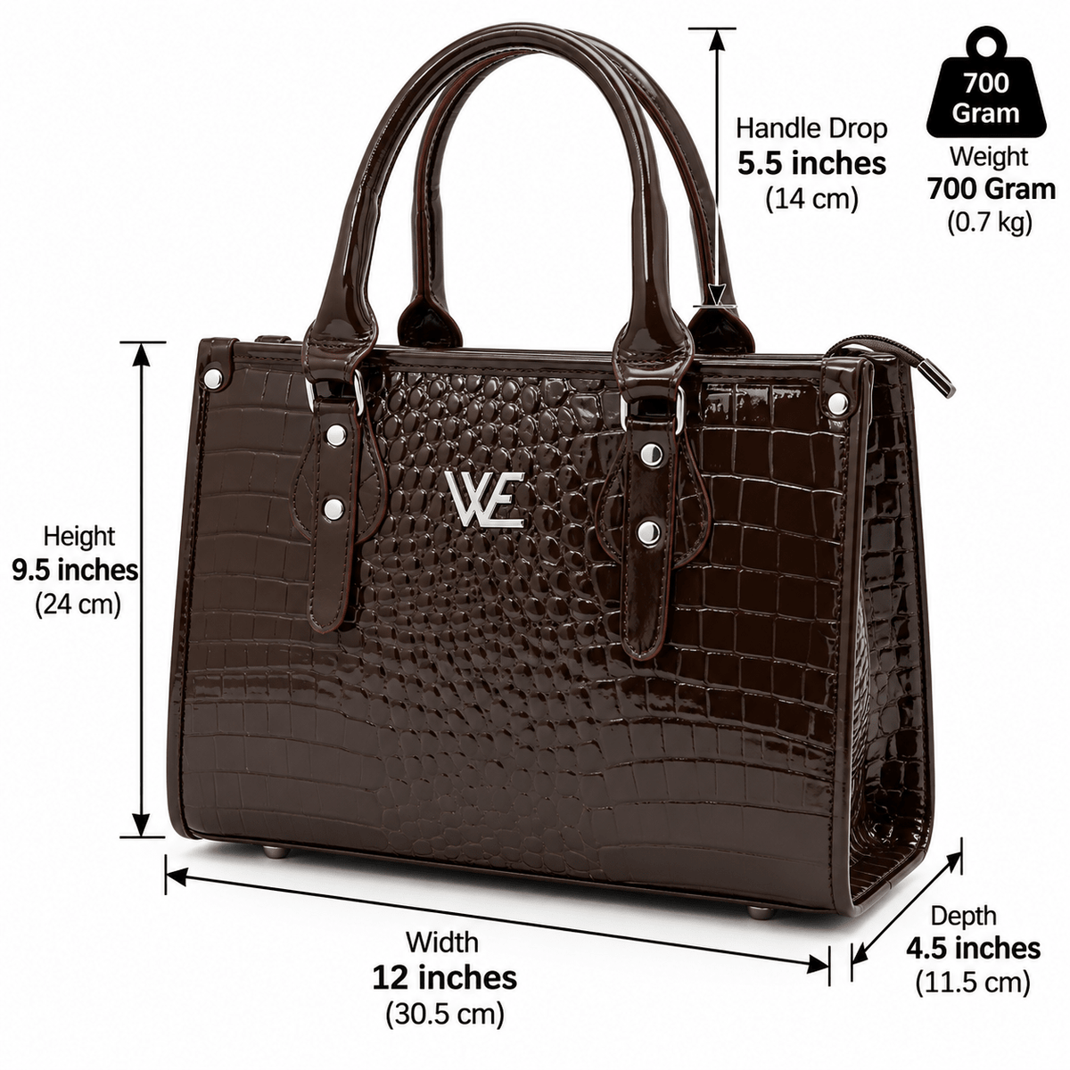 Crocodile Pattent Leather Tote Bag Pb01 Brown