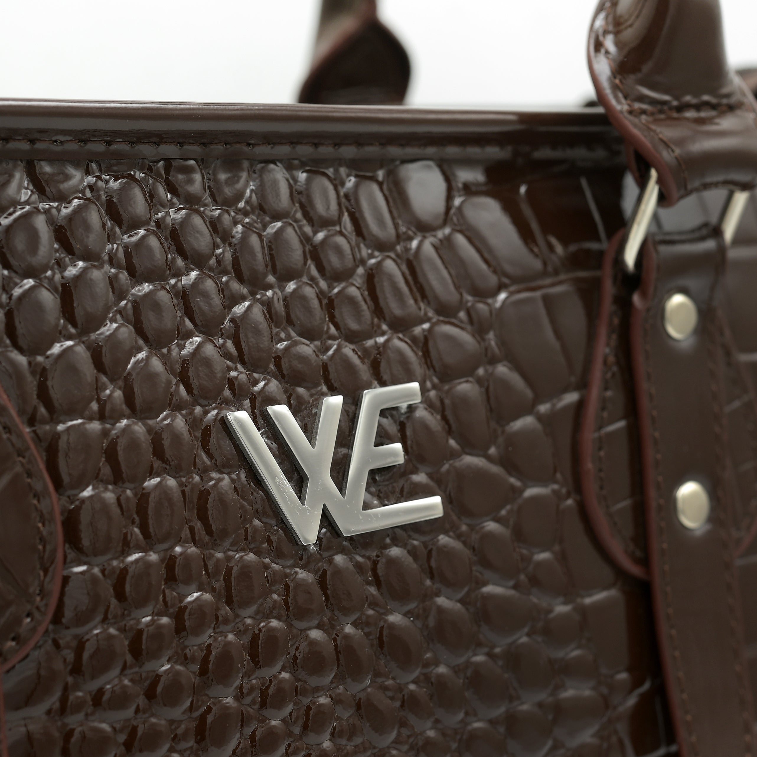 Crocodile Pattent Leather Tote Bag Pb01 Brown