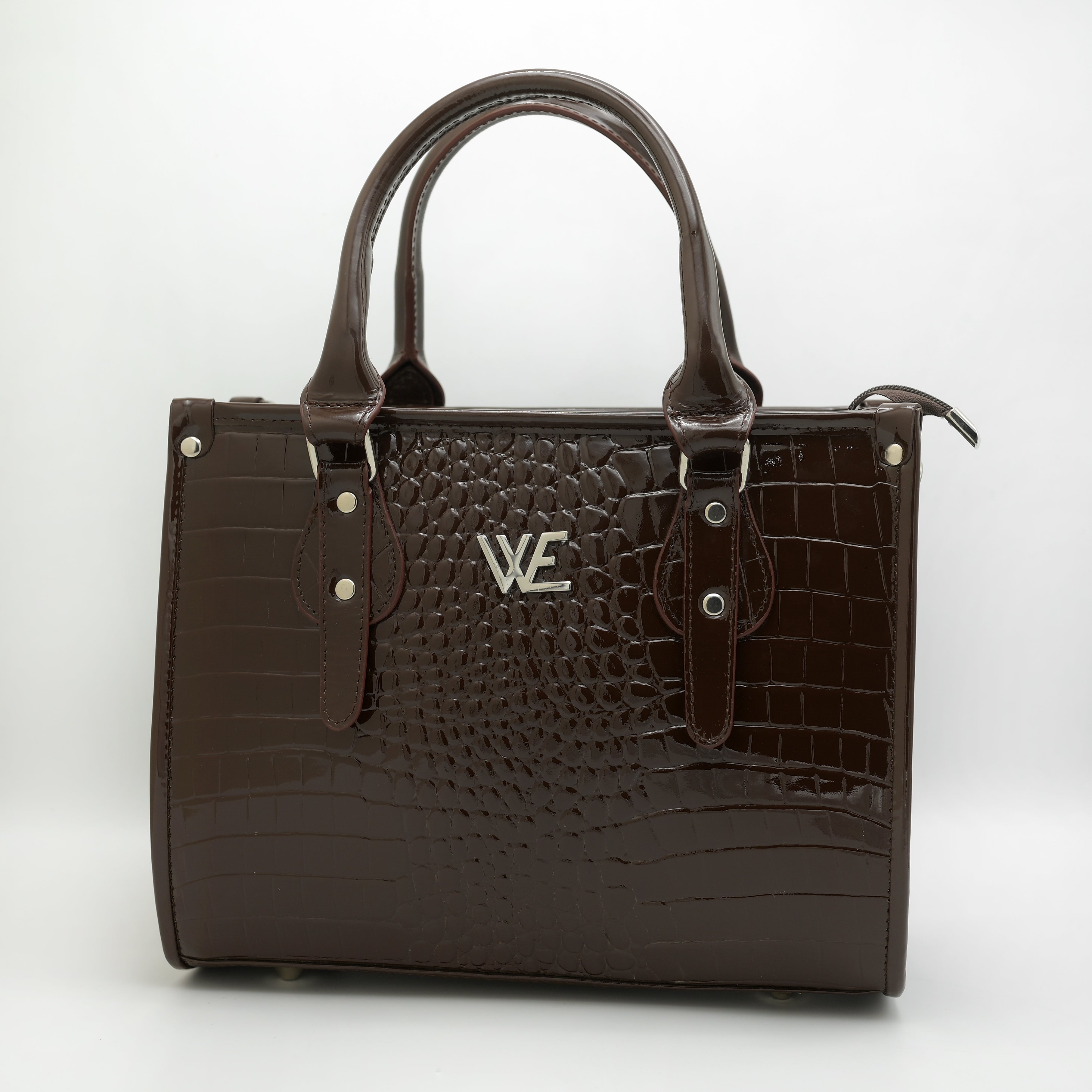 Crocodile Pattent Leather Tote Bag Pb01 Brown