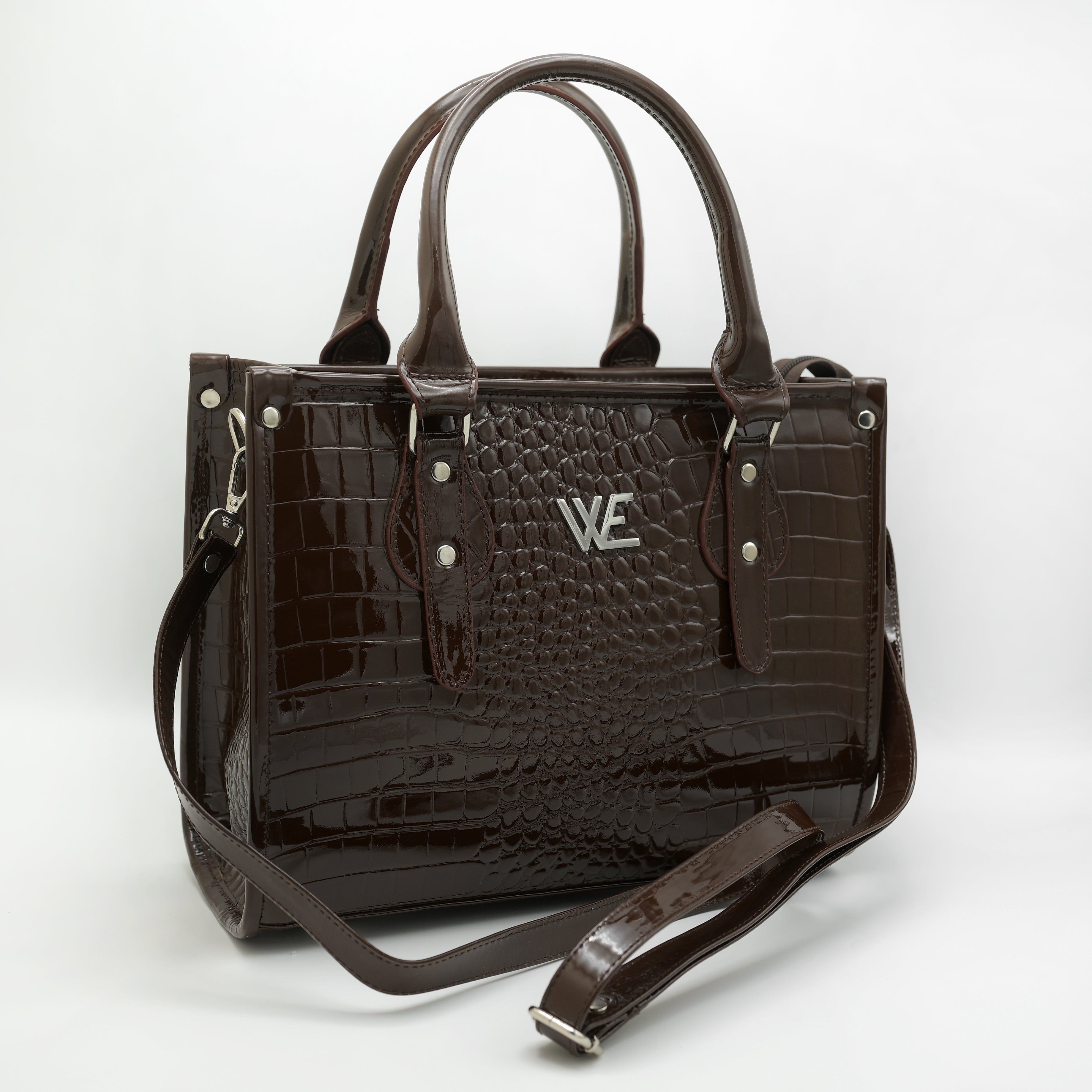 Crocodile Pattent Leather Tote Bag Pb01 Brown