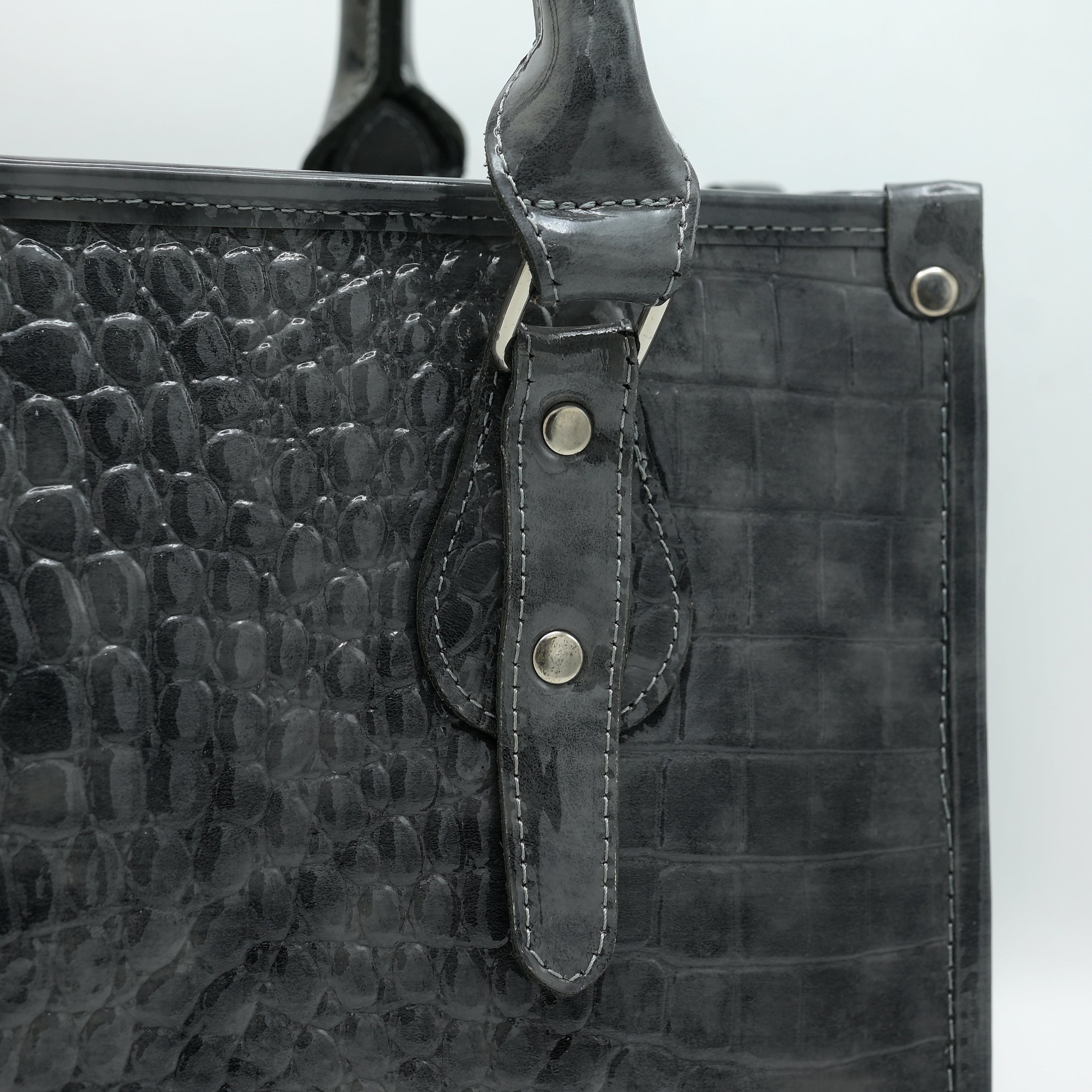 Crocodile Pattent Leather Tote Bag Pb01 (Gray)