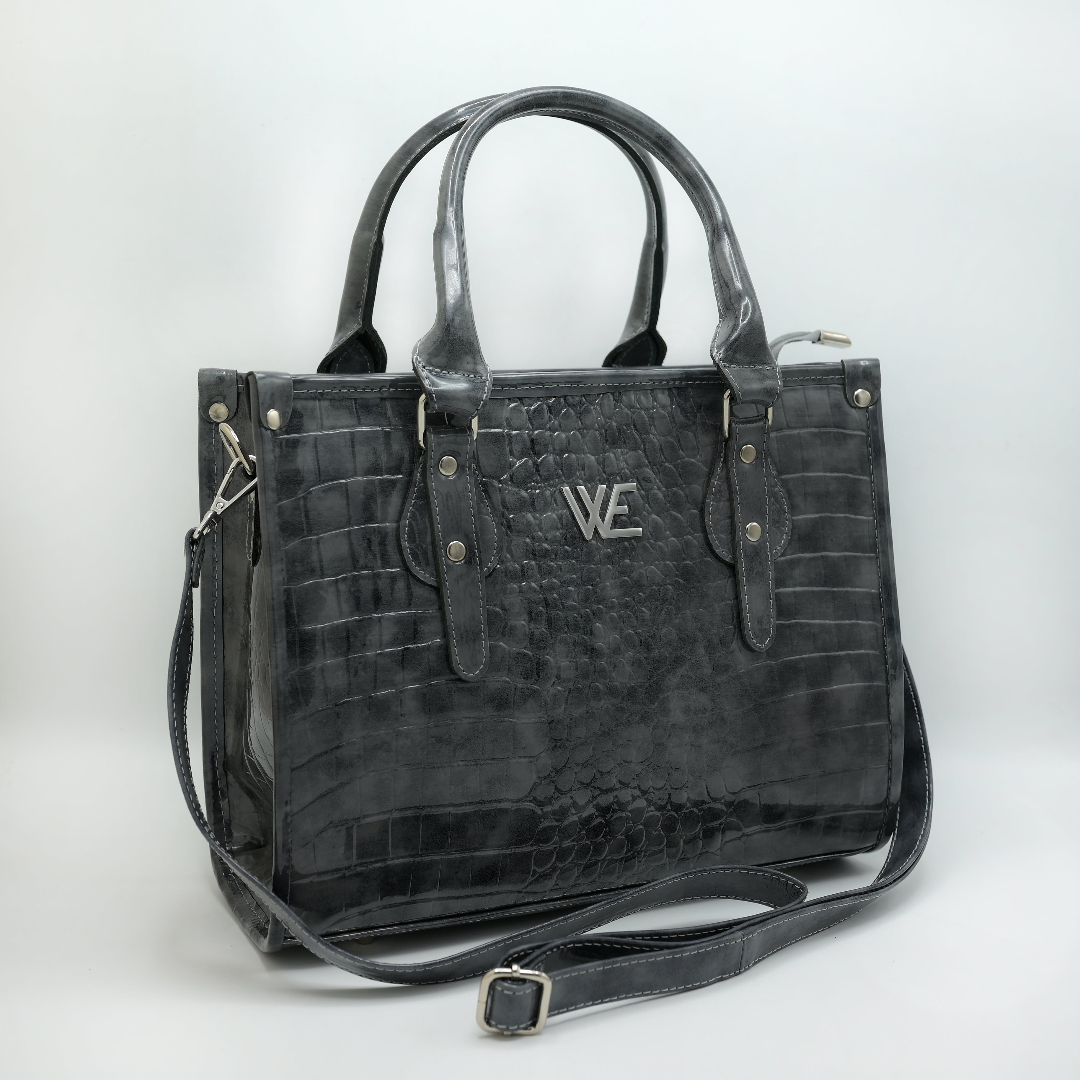 Crocodile Pattent Leather Tote Bag Pb01 (Gray)