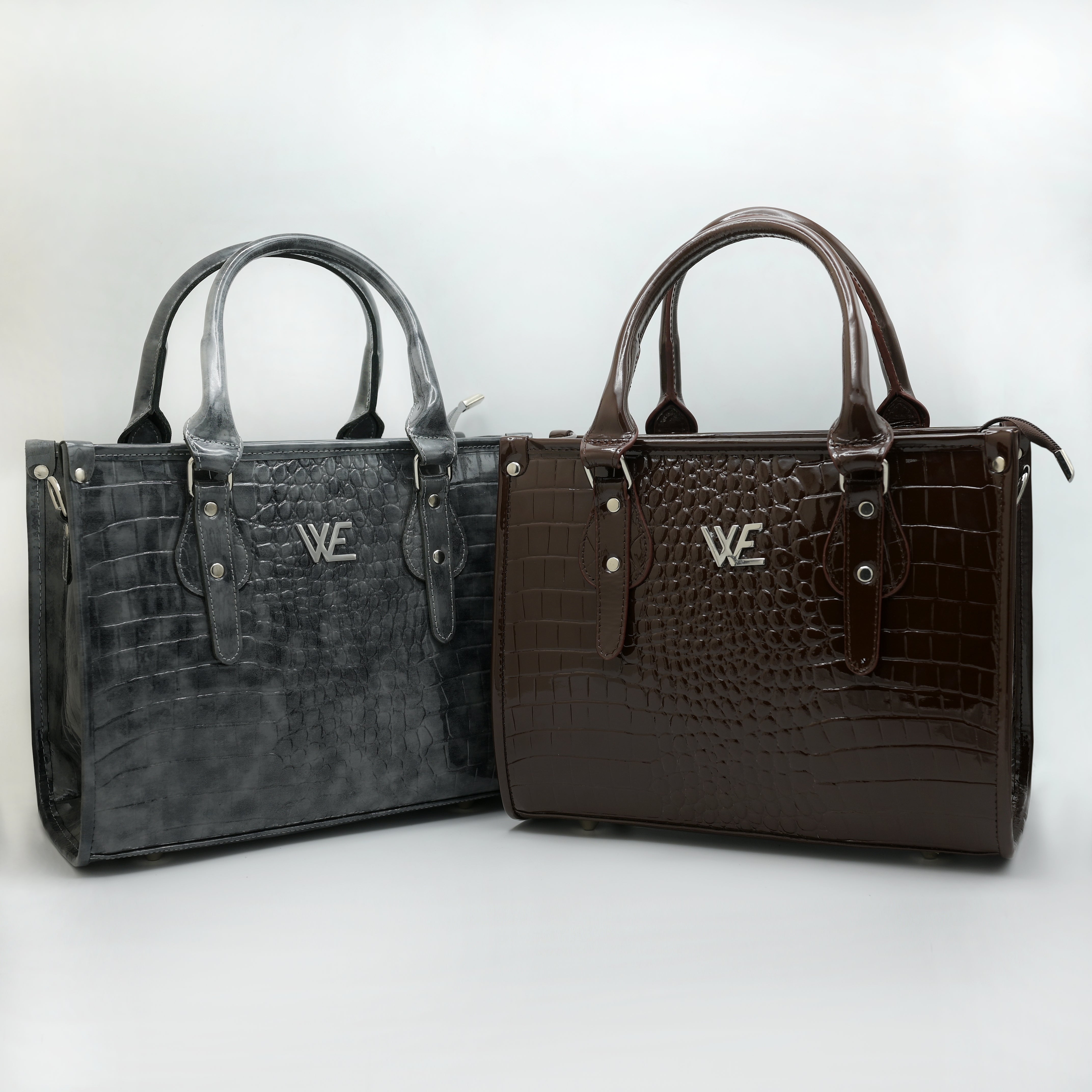 Crocodile Pattent Leather Tote Bag Pb01 (Gray)